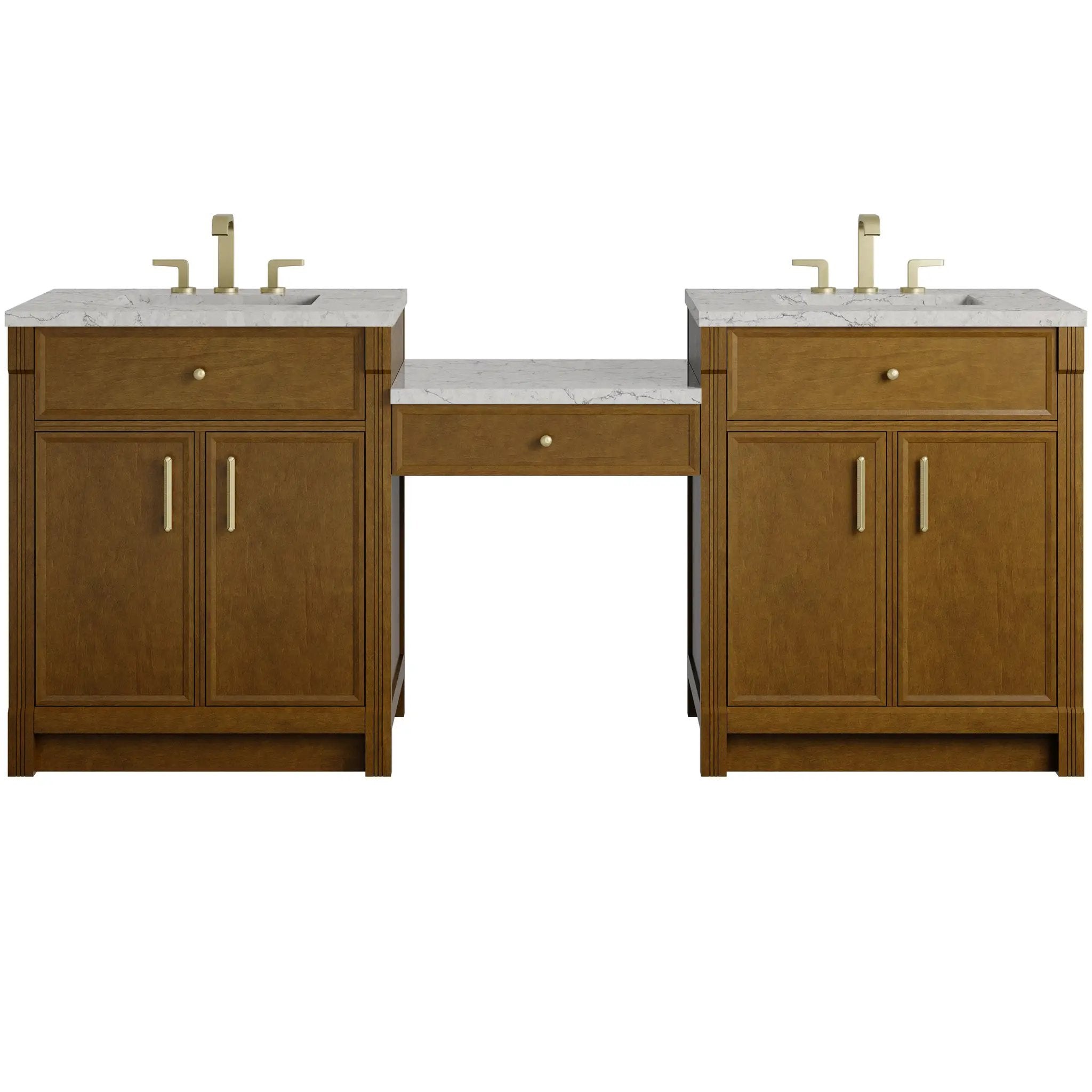 James Martin Bellshire 84" Dual Vanity Set with 24" Make-Up Counter - Honey Oak by James Martin Vanities