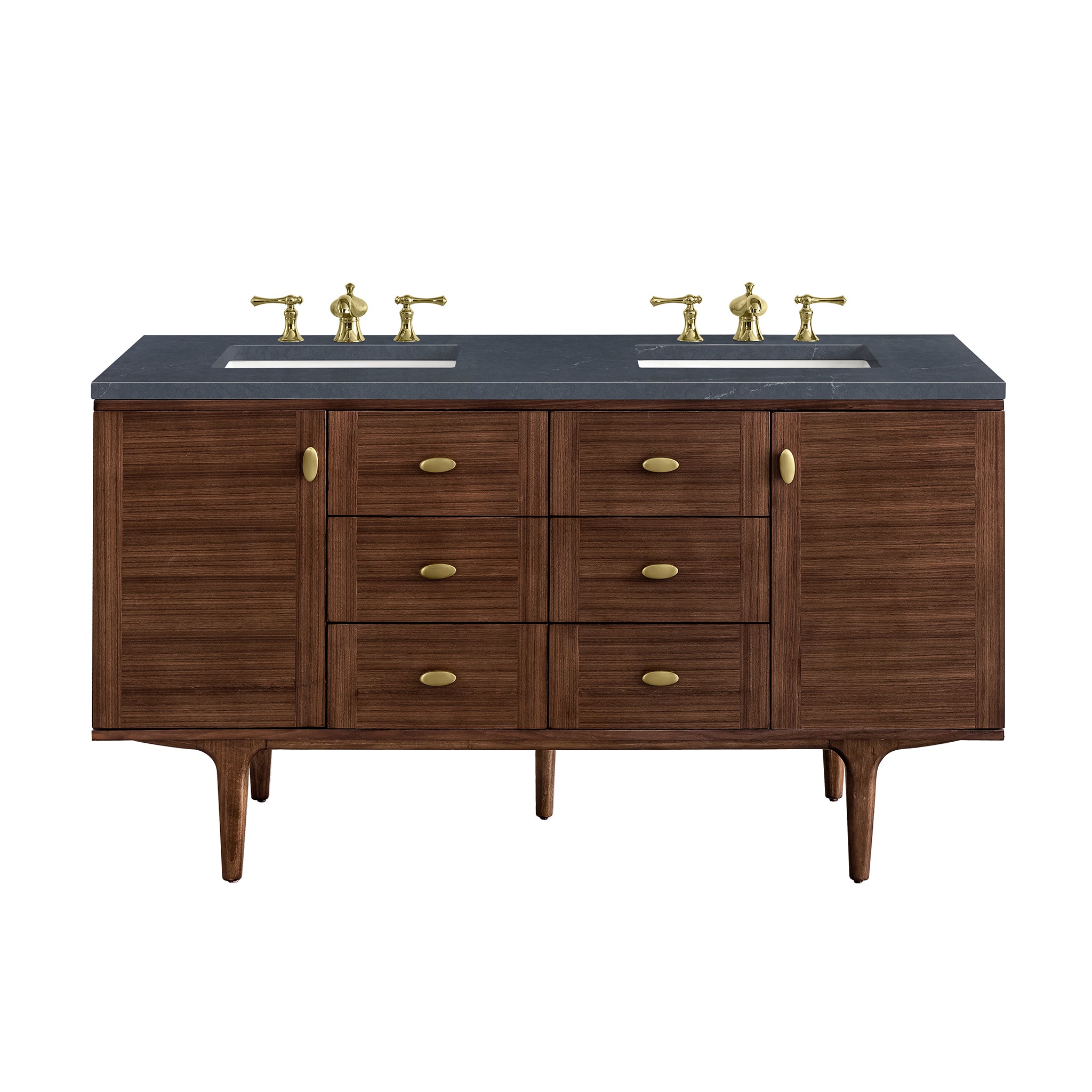 James Martin Amberly 60" Double Vanity Set - Mid-Century Walnut