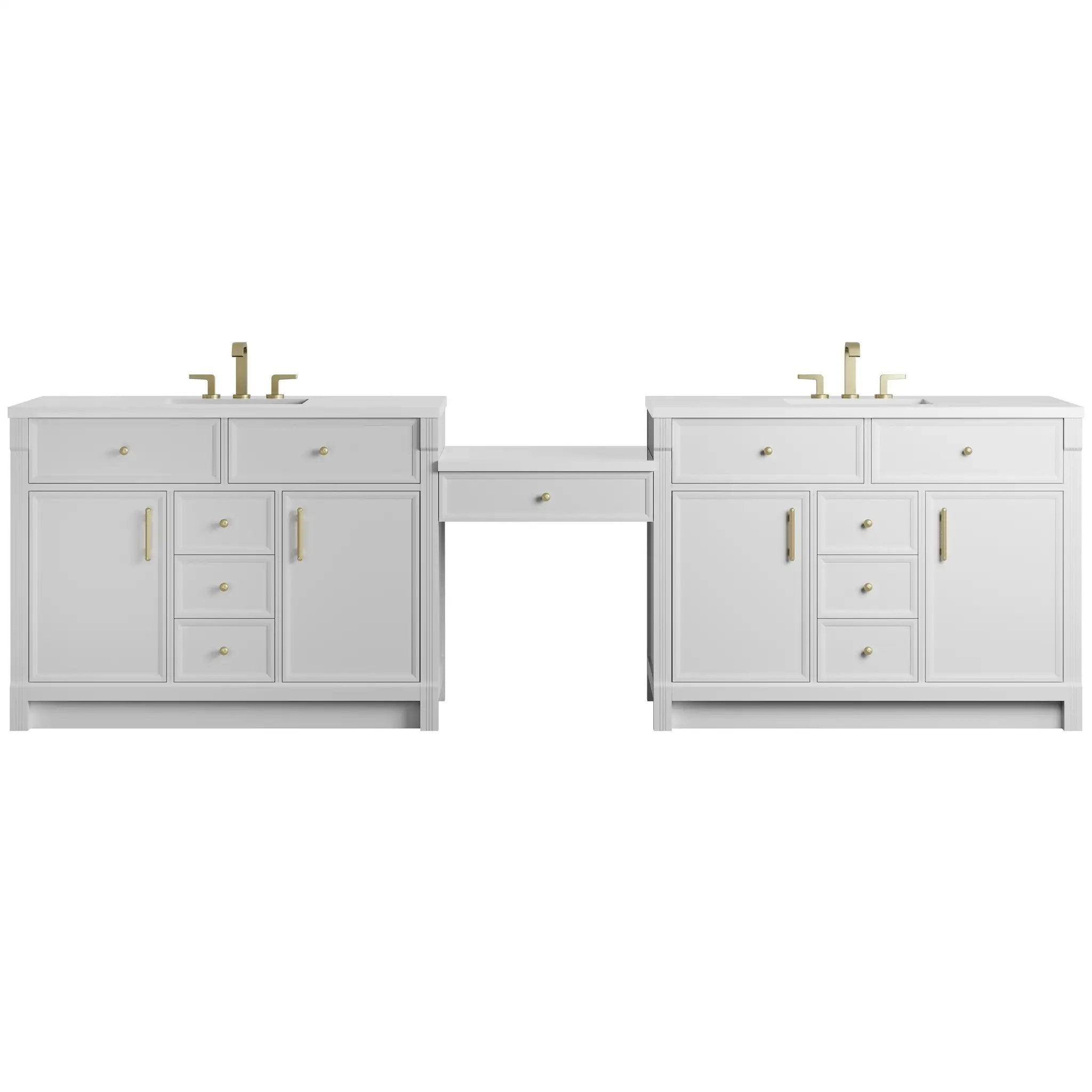 James Martin Bellshire 120" Dual Vanity Set with 24" Make-Up Counter - Bright White by James Martin Vanities