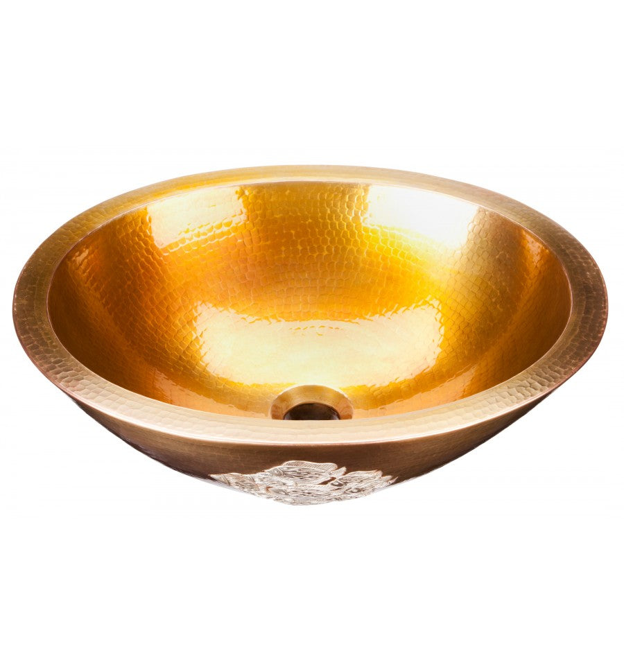 antique satin gold with nickel accents hammered sink