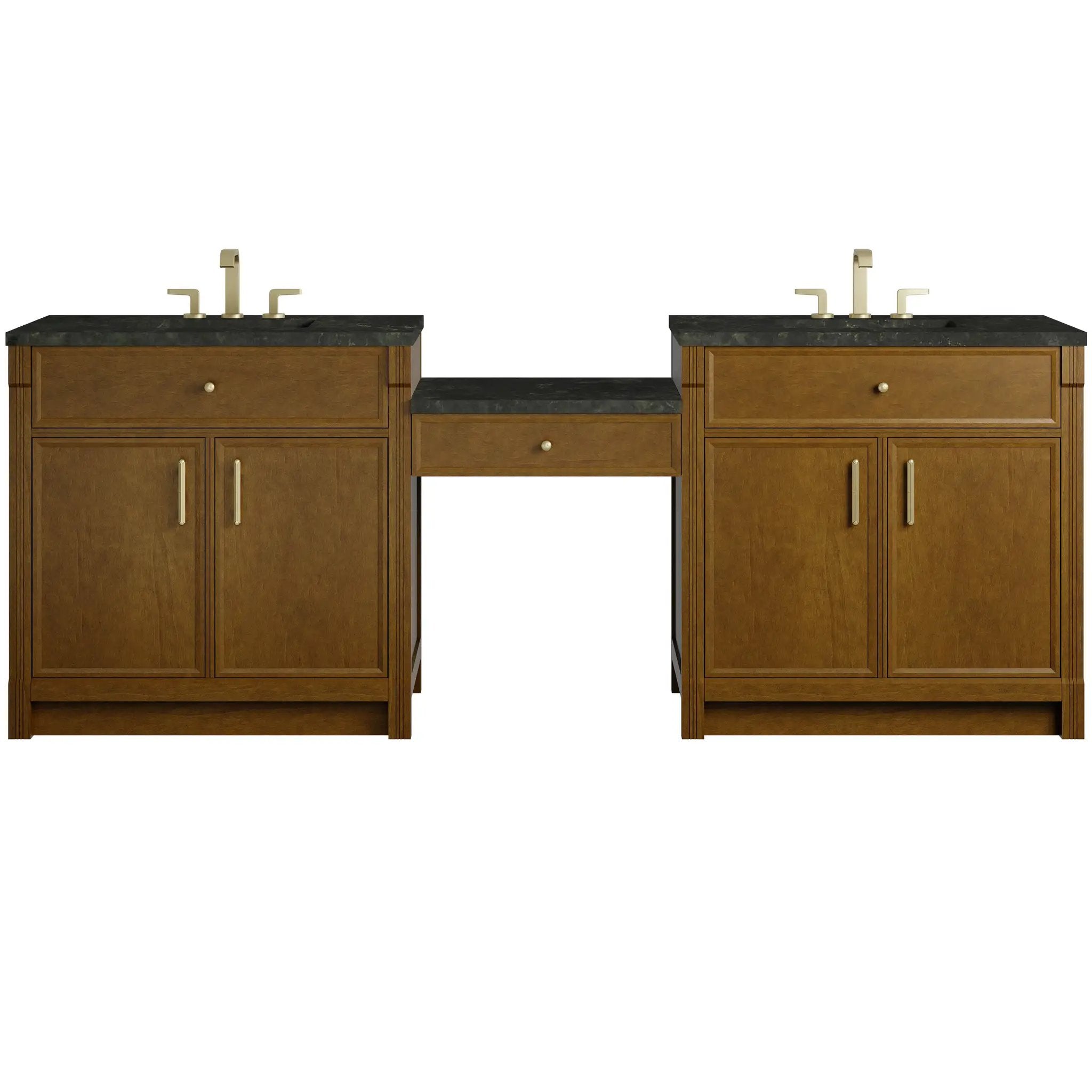 James Martin Bellshire 96" Dual Vanity Set with 24" Make-Up Counter - Honey Oak by James Martin Vanities