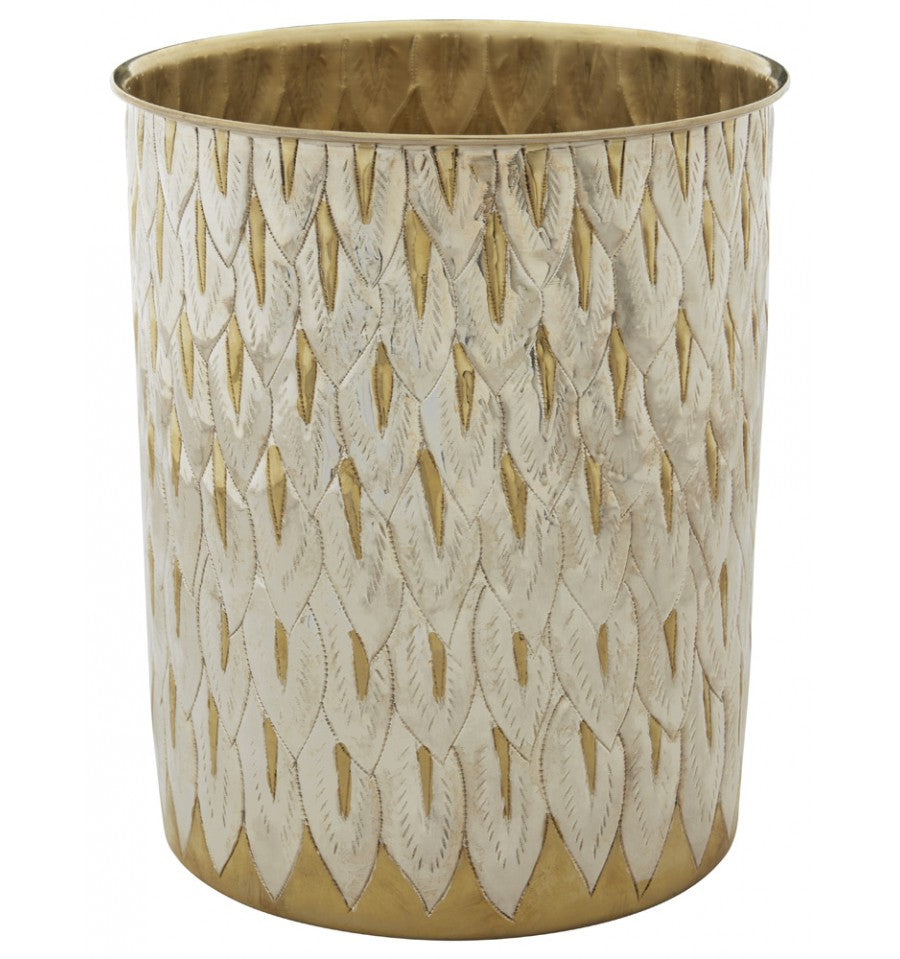 polished brass and nickel peacock wastebasket