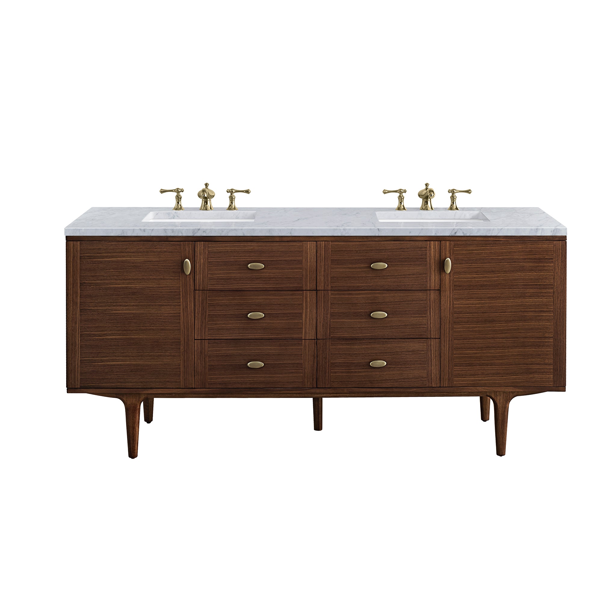 James Martin Vanities Amberly 72" Double Vanity - Mid-Century Walnut