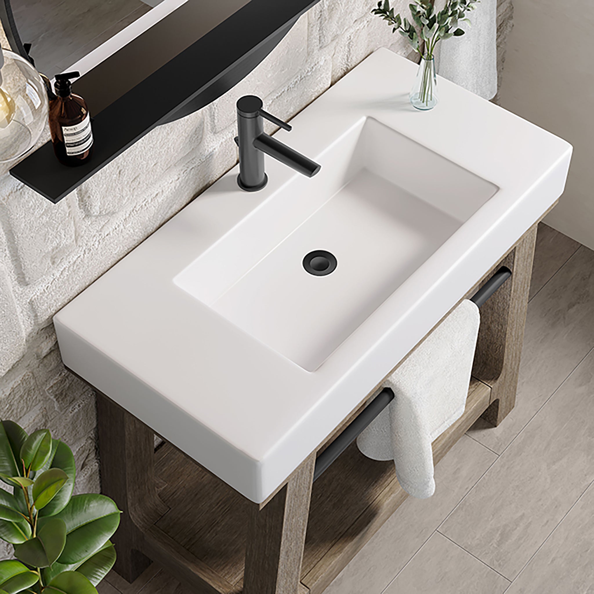 glossy white sink console