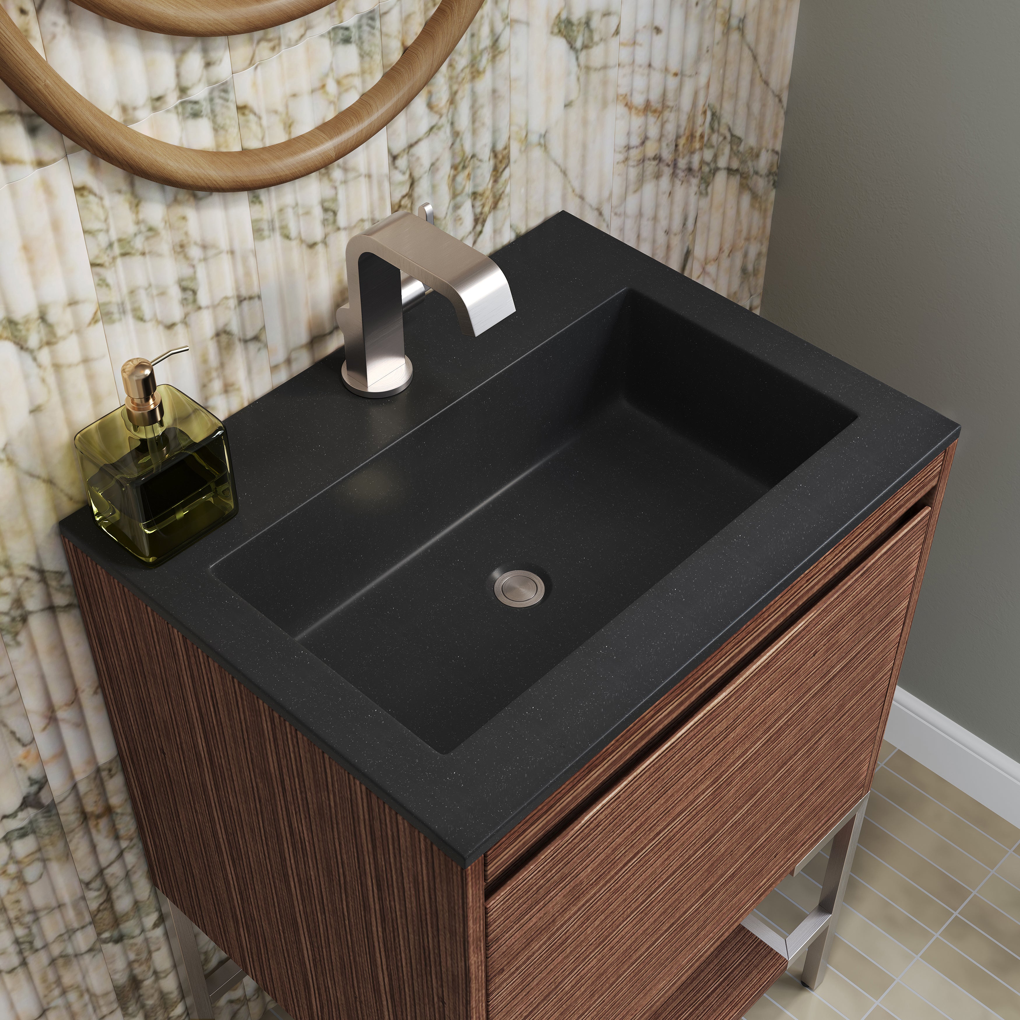 charcoal black composite stone top vanity