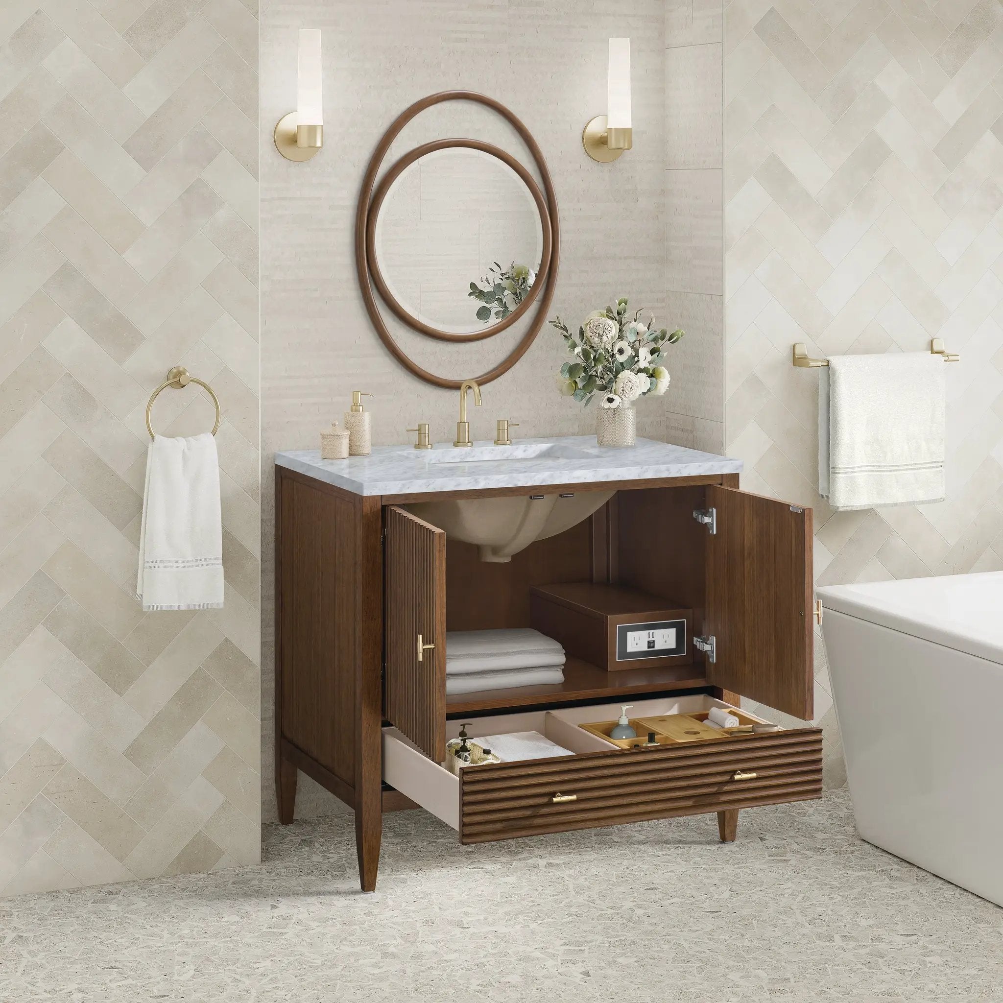 mid-century walnut vanity