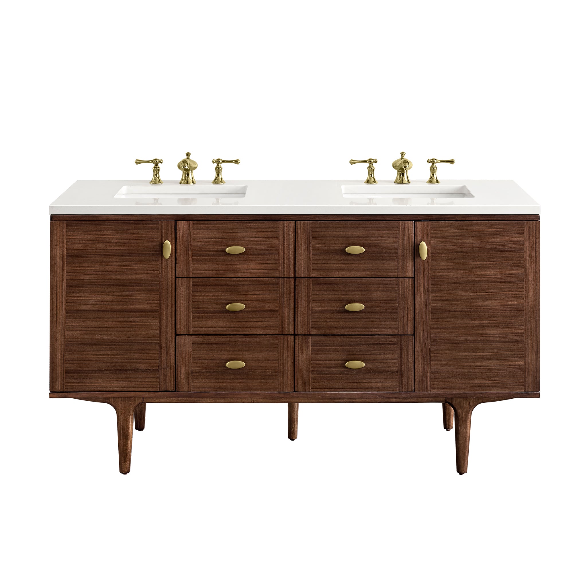 James Martin Vanities Amberly 60" Double Vanity - Mid-Century Walnut
