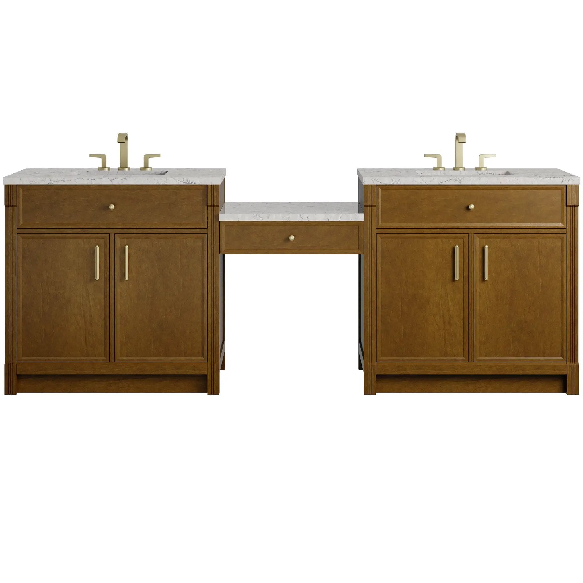 James Martin Bellshire 96" Dual Vanity Set with 24" Make-Up Counter - Honey Oak by James Martin Vanities