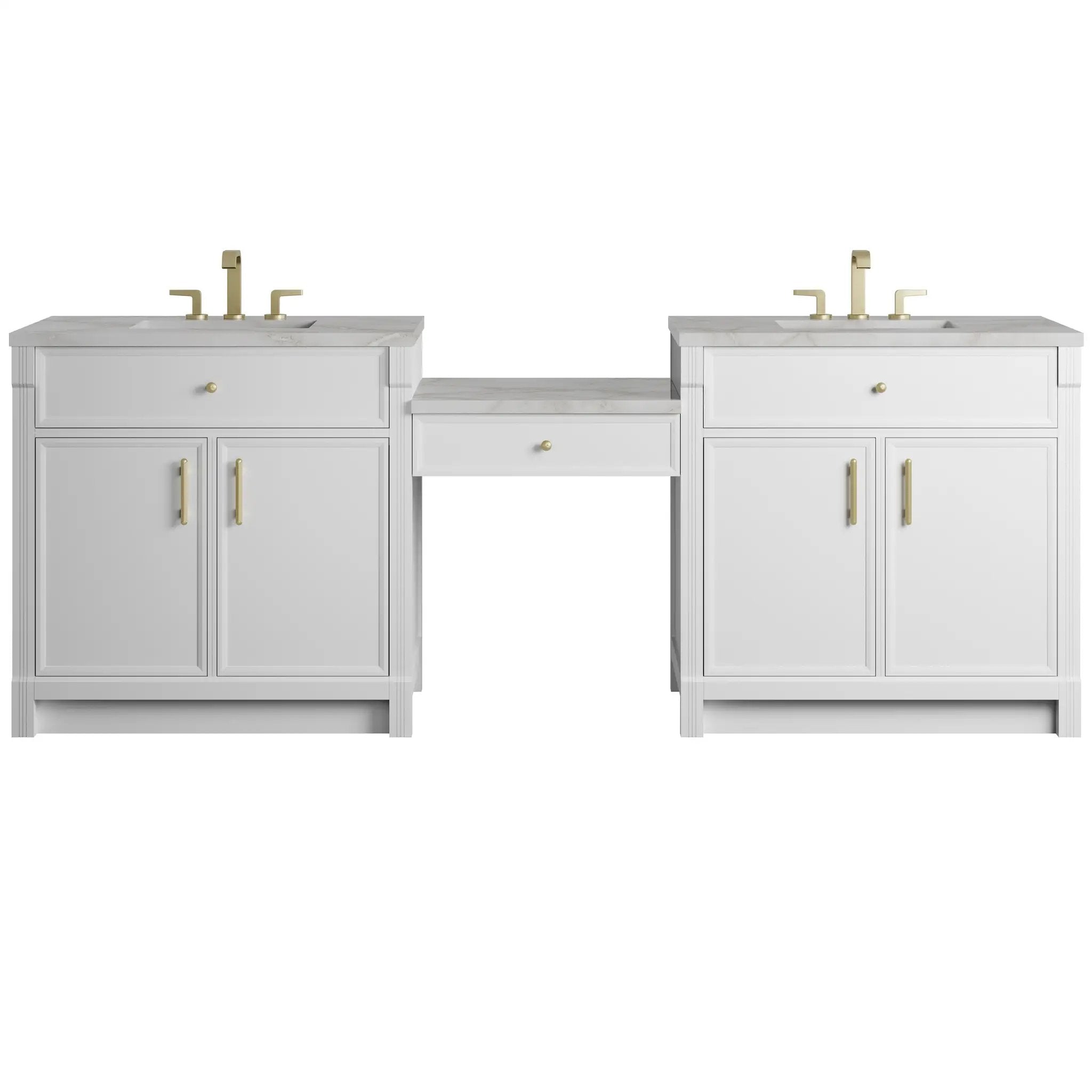 James Martin Bellshire 96" Dual Vanity Set with 24" Make-Up Counter - Bright White by James Martin Vanities
