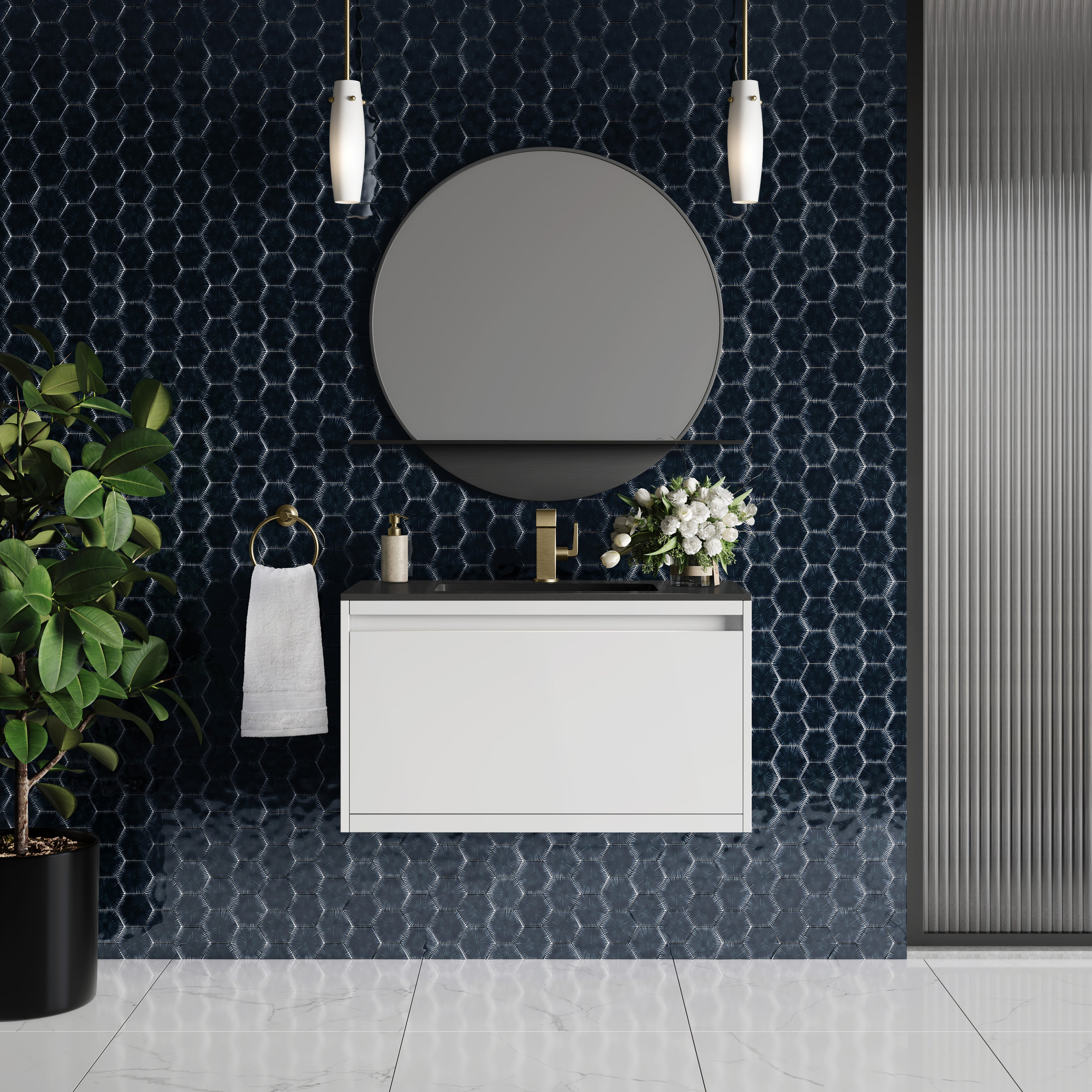 charcoal black composite stone top vanity