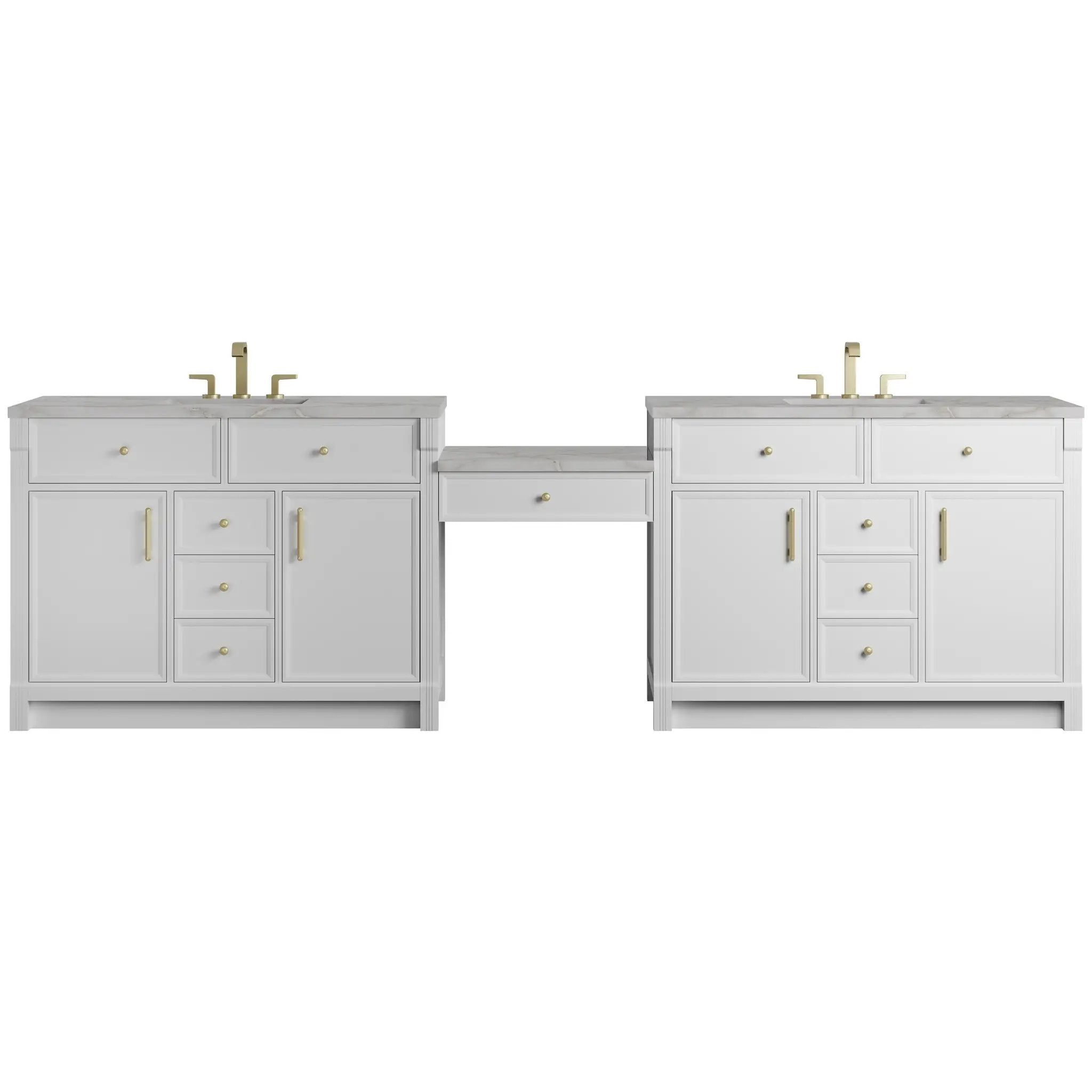 James Martin Bellshire 120" Dual Vanity Set with 24" Make-Up Counter - Bright White by James Martin Vanities