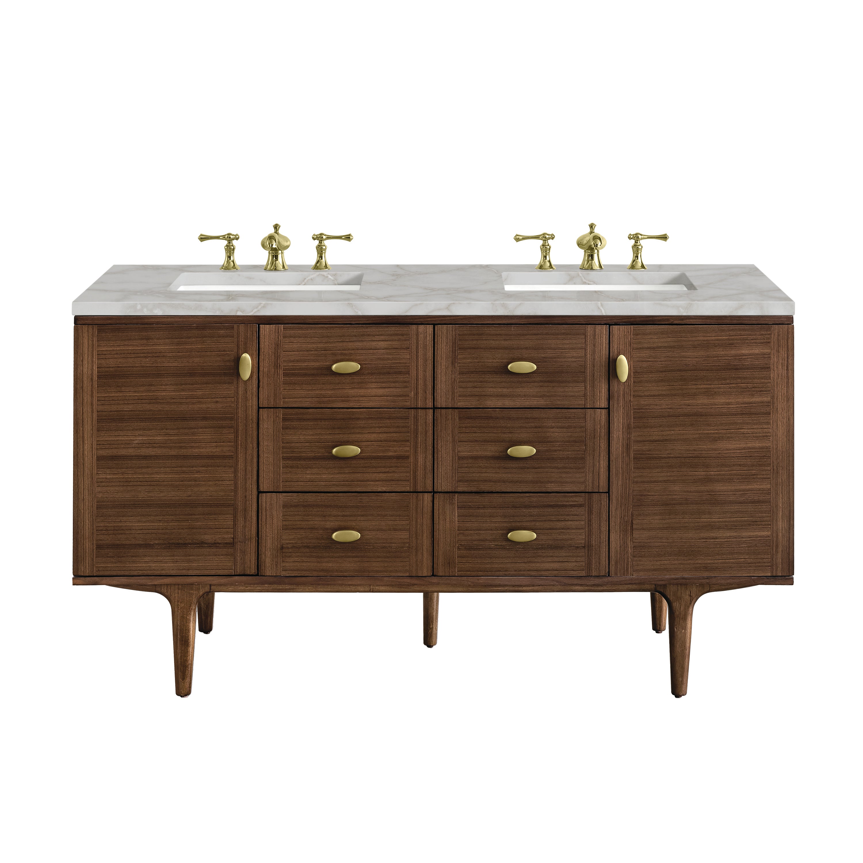 James Martin Amberly 60" Double Vanity Set - Mid-Century Walnut