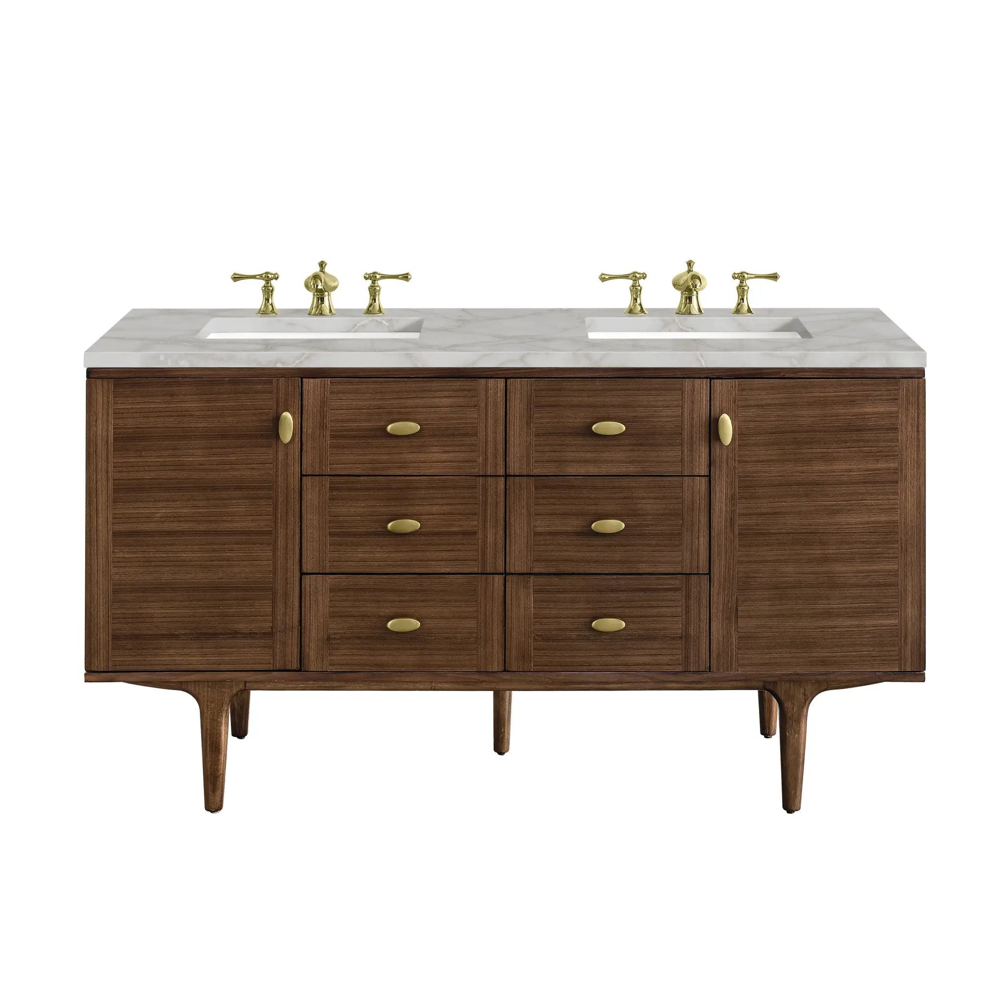 James Martin Amberly 60" Double Vanity Set - Mid-Century Walnut by James Martin Vanities