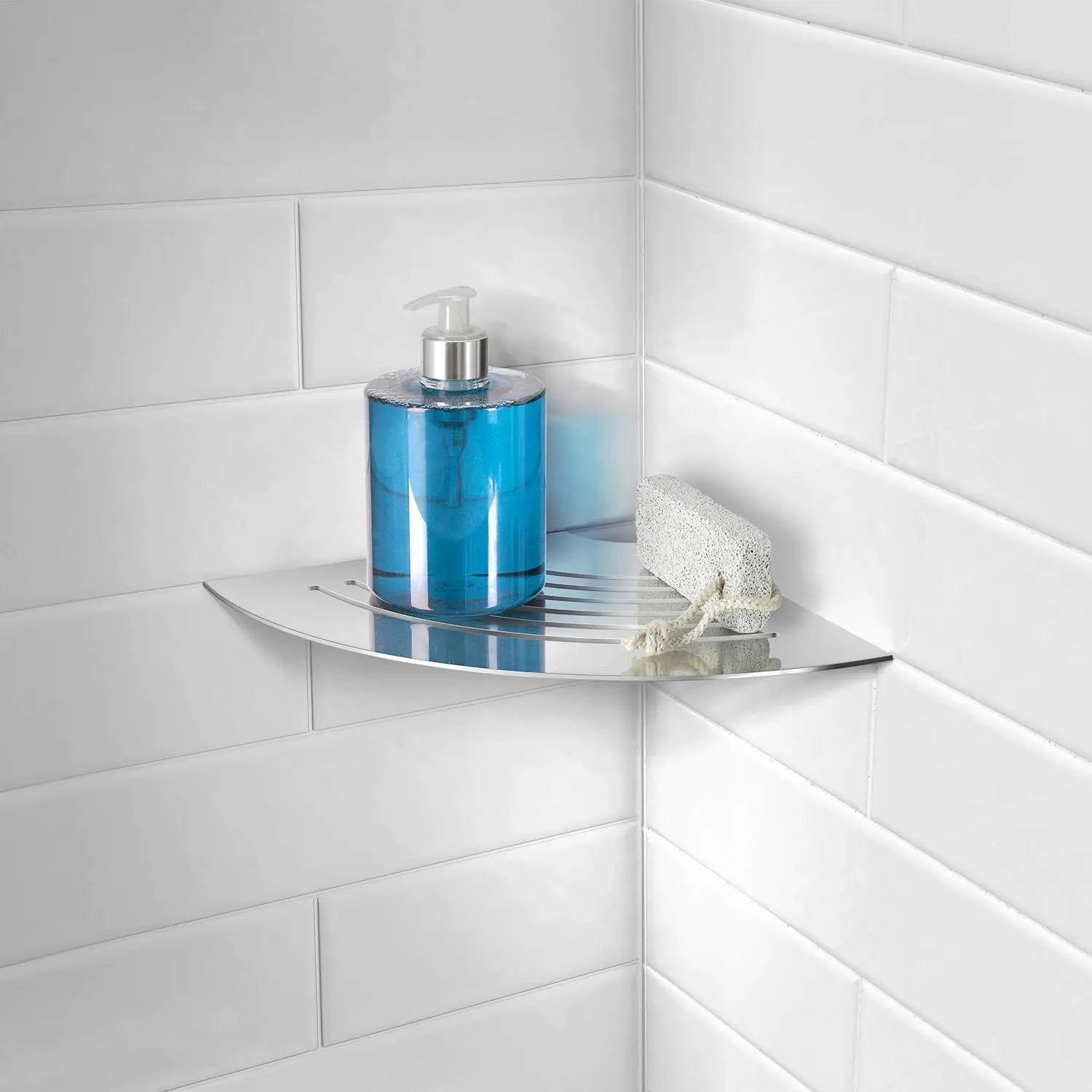 polished stainless steel corner shelf