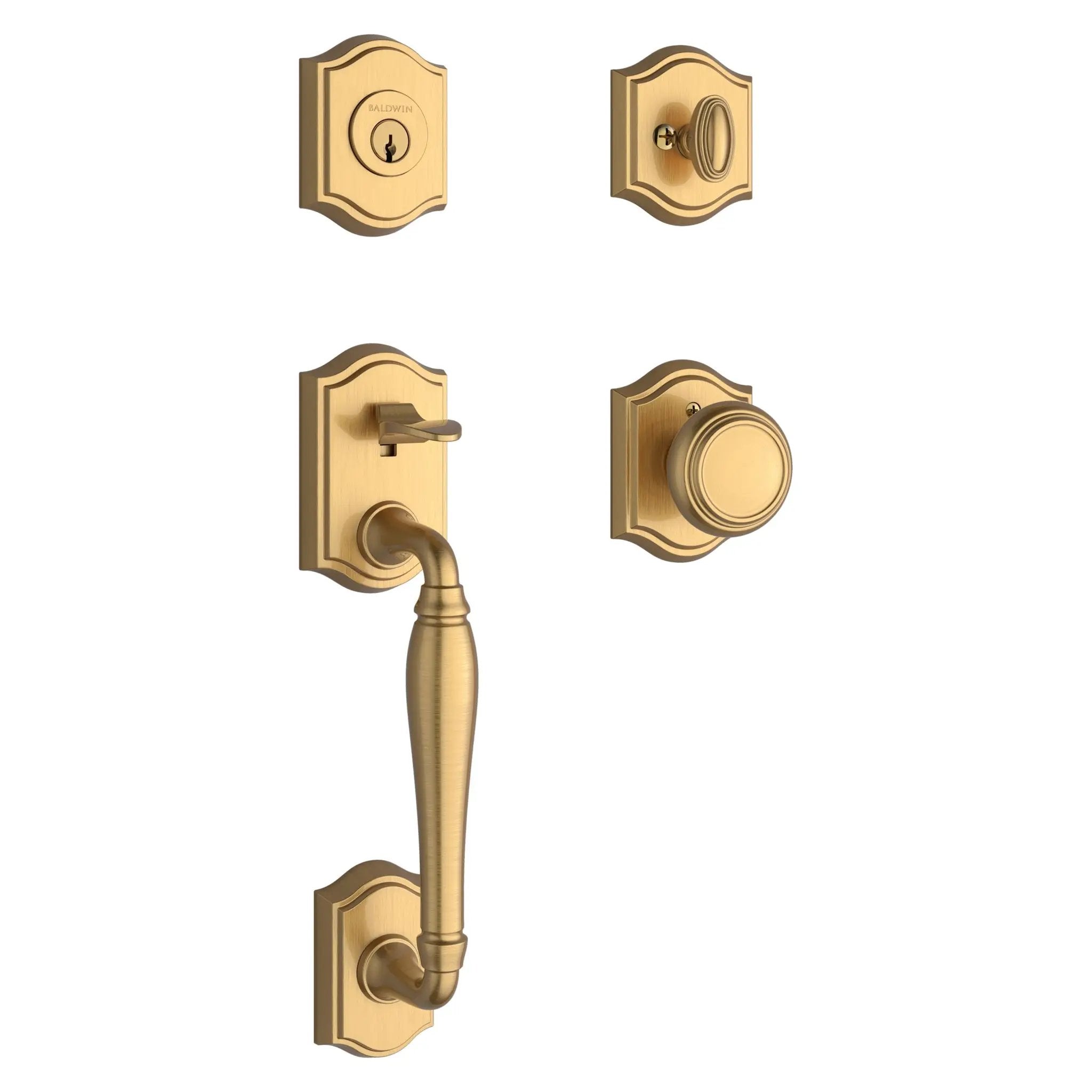 Baldwin Reserve Westcliff Handleset x Traditional Knob with Arch Interior by Baldwin