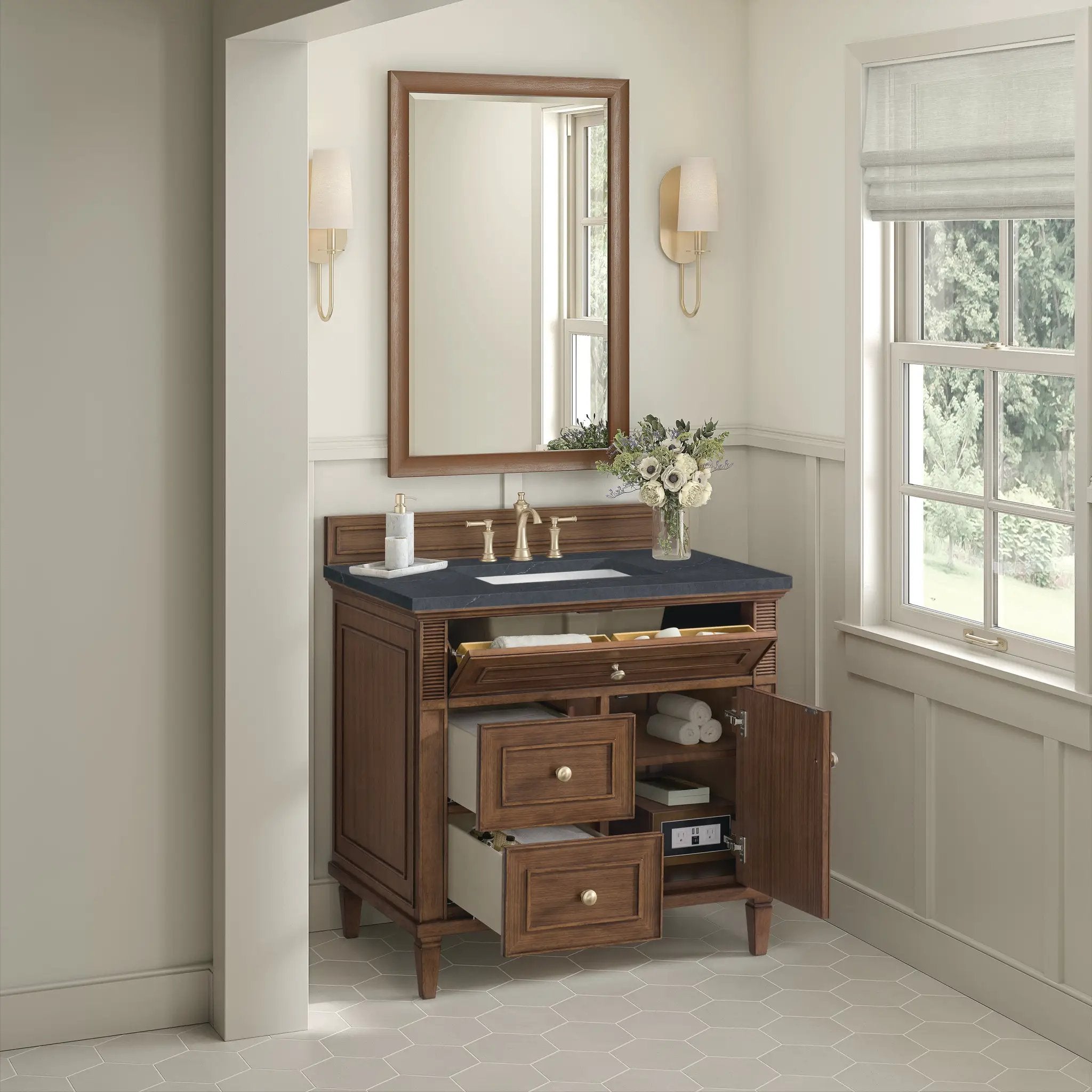 mid-century walnut vanity