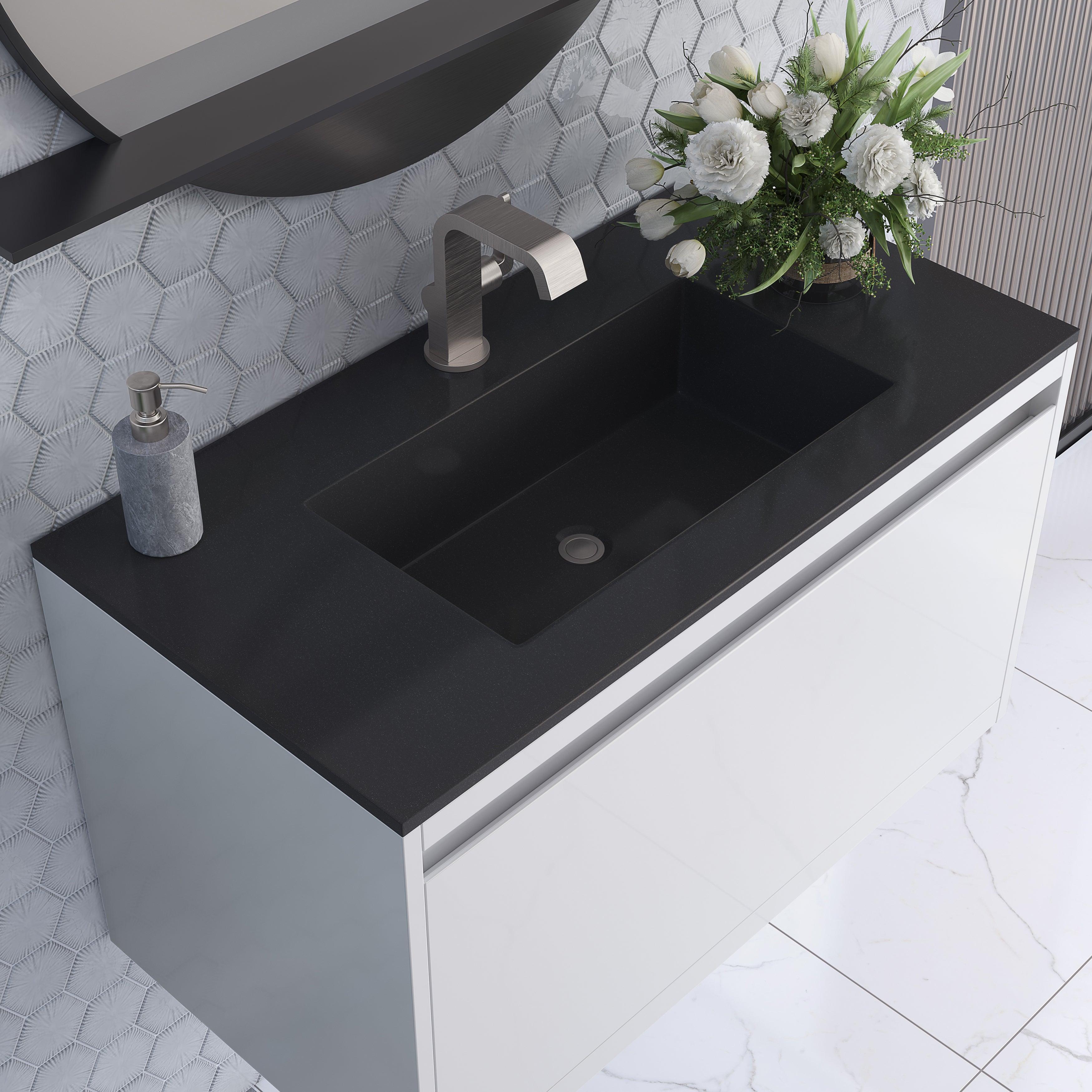 charcoal black composite stone top vanity