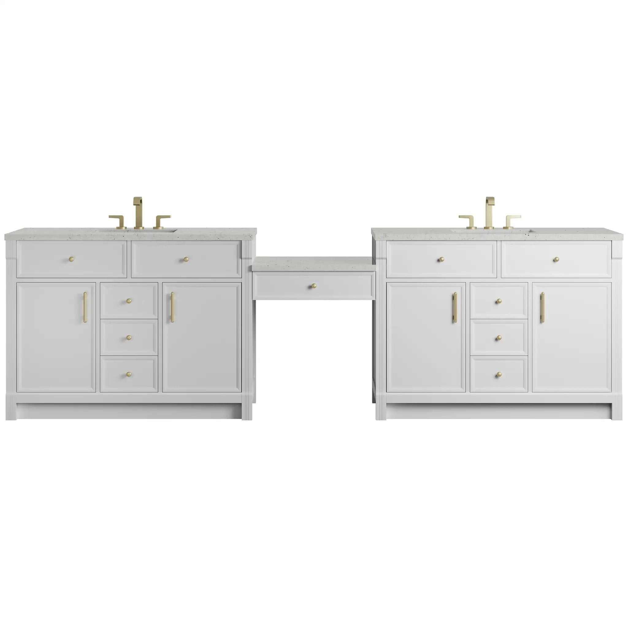 James Martin Bellshire 120" Dual Vanity Set with 24" Make-Up Counter - Bright White by James Martin Vanities