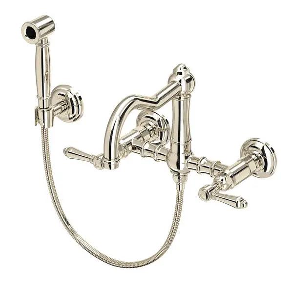 Rohl Acqui Wall Mount Bridge Kitchen Faucet with Sidespray and Column Spout by Rohl
