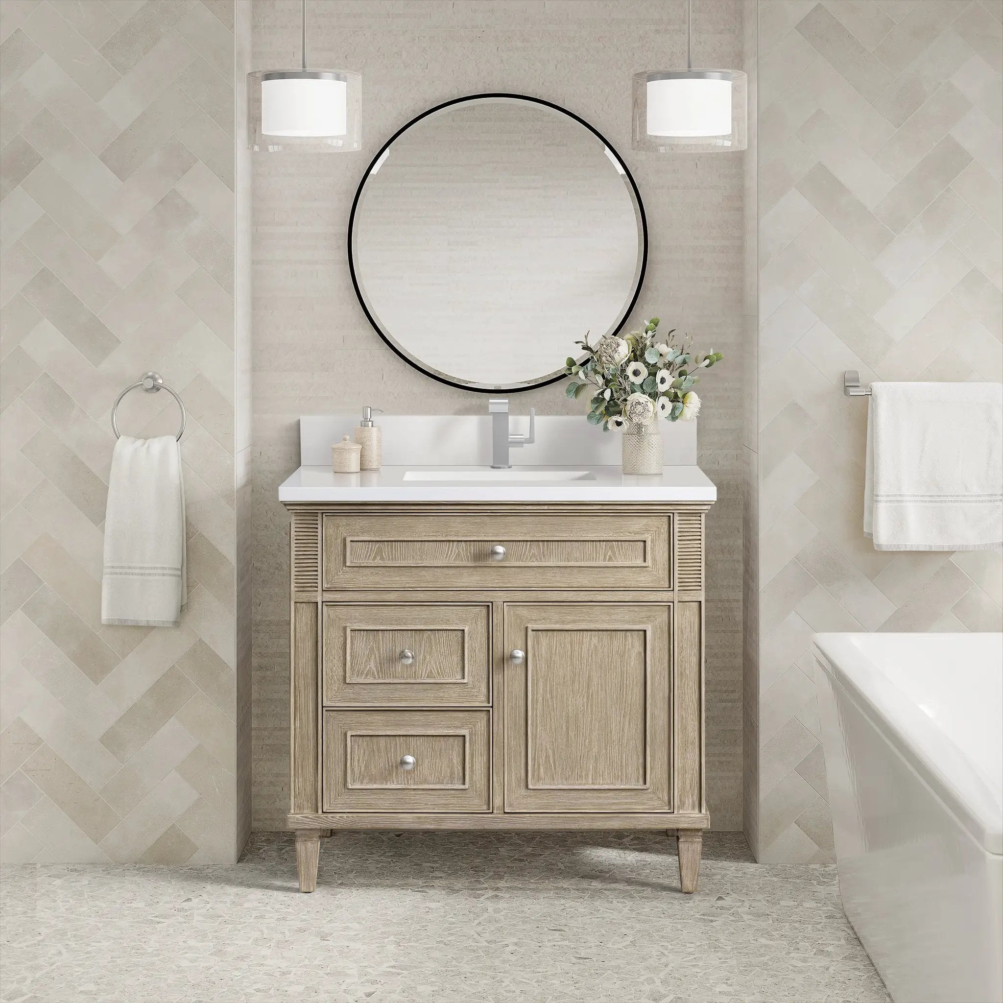 whitewashed oak vanity