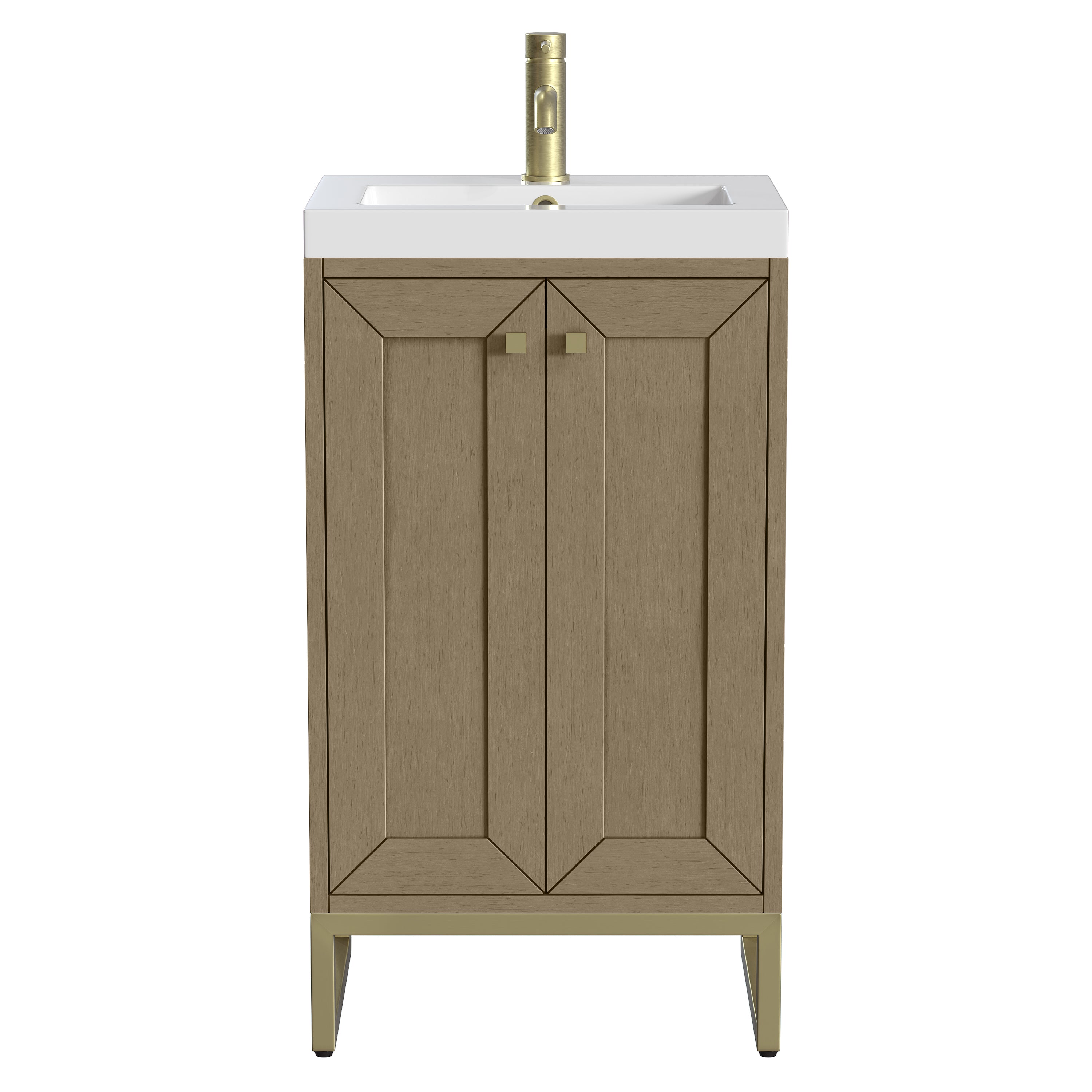 James Martin Vanities Chianti 20" Single Vanity with Champagne Brass Base White Glossy Composite Stone Top