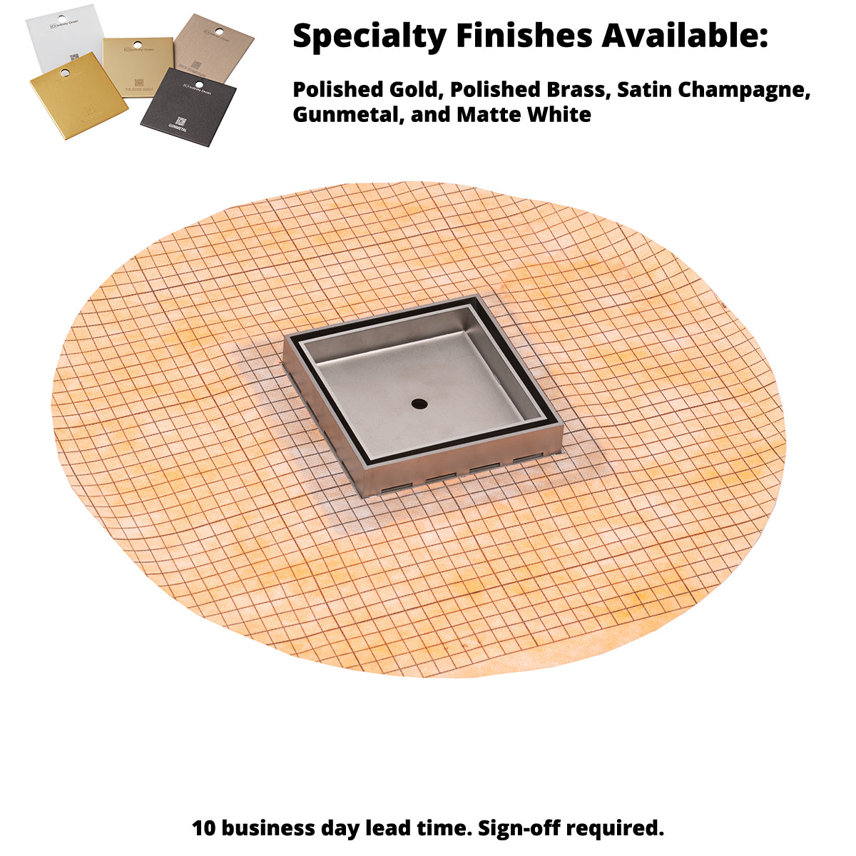 Infinity Drain 5 x 5 Flanged Tile Drain Strainer with Factory Applied Schluter Kerdi Membrane for 3/4" tile with PVC Drain Body, 2" Outlet
