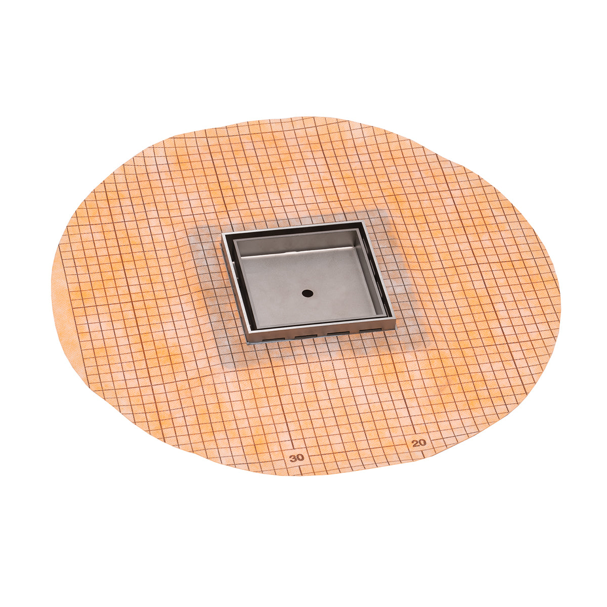 Infinity Drain 5 x 5 Flanged Tile Drain Strainer with Factory Applied Schluter Kerdi Membrane for 3/8" tile with ABS Drain Body, 2" Outlet