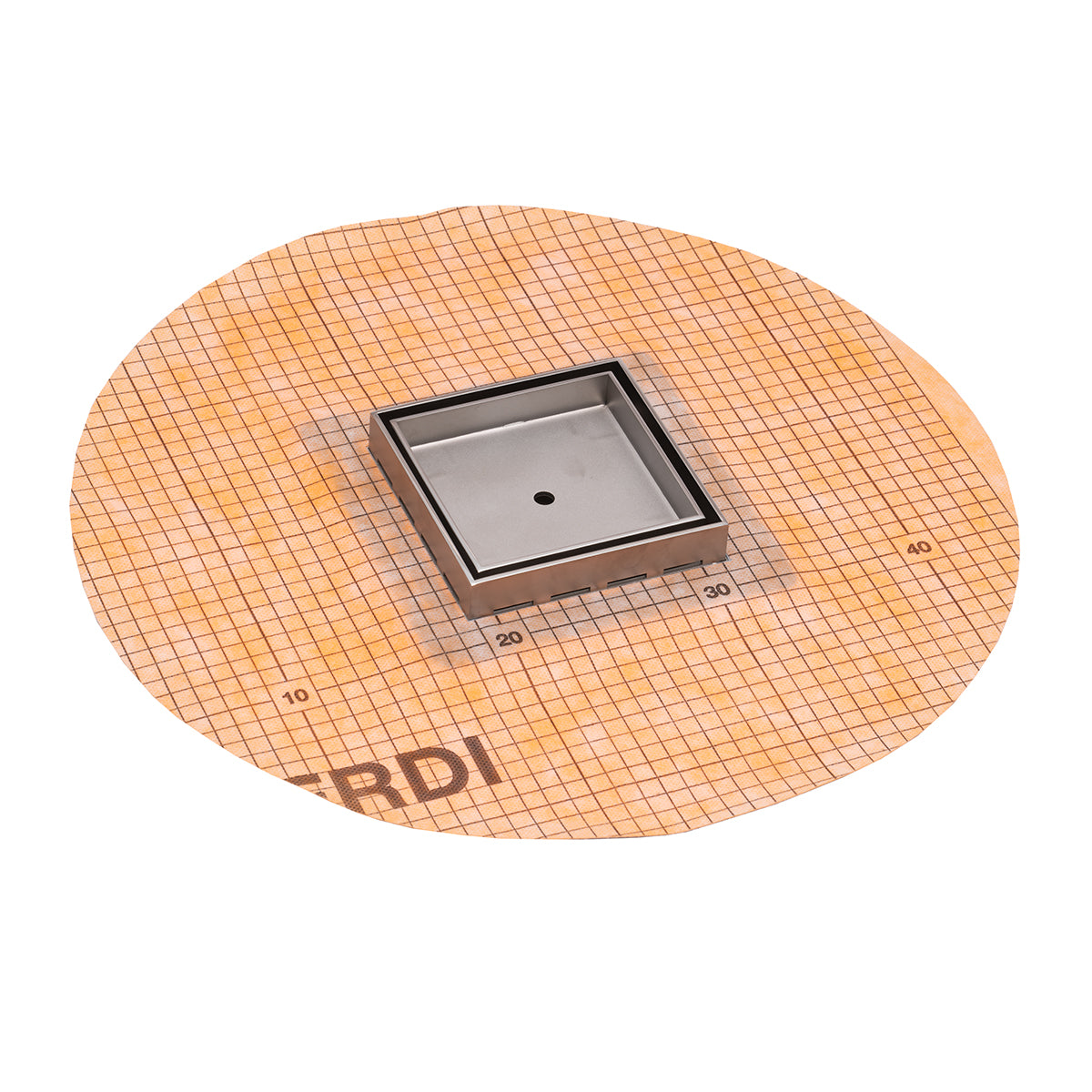 Infinity Drain 5 x 5 Flanged Tile Drain Strainer with Factory Applied Schluter Kerdi Membrane for 3/4" tile with 2 Throat