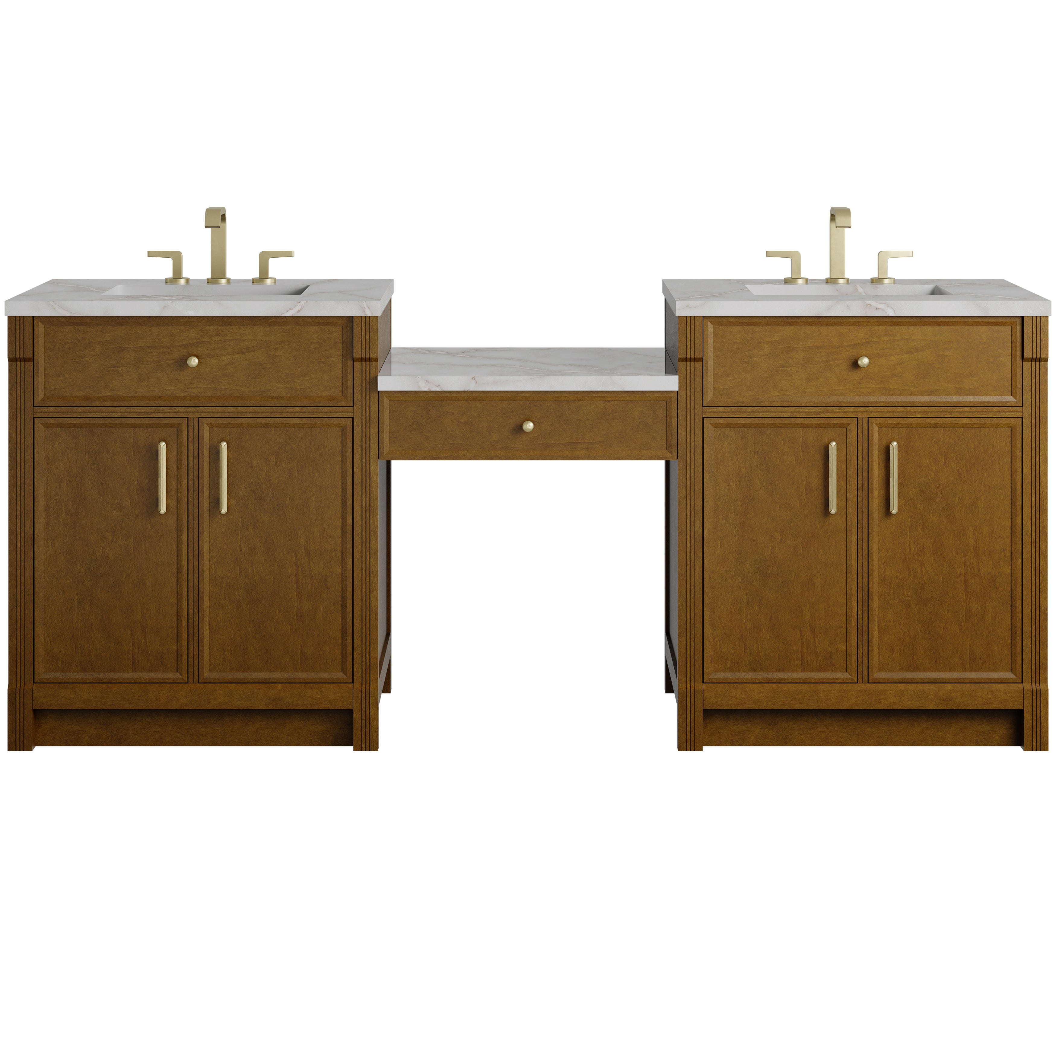 James Martin Bellshire 84" Dual Vanity Set with 24" Make-Up Counter - Honey Oak
