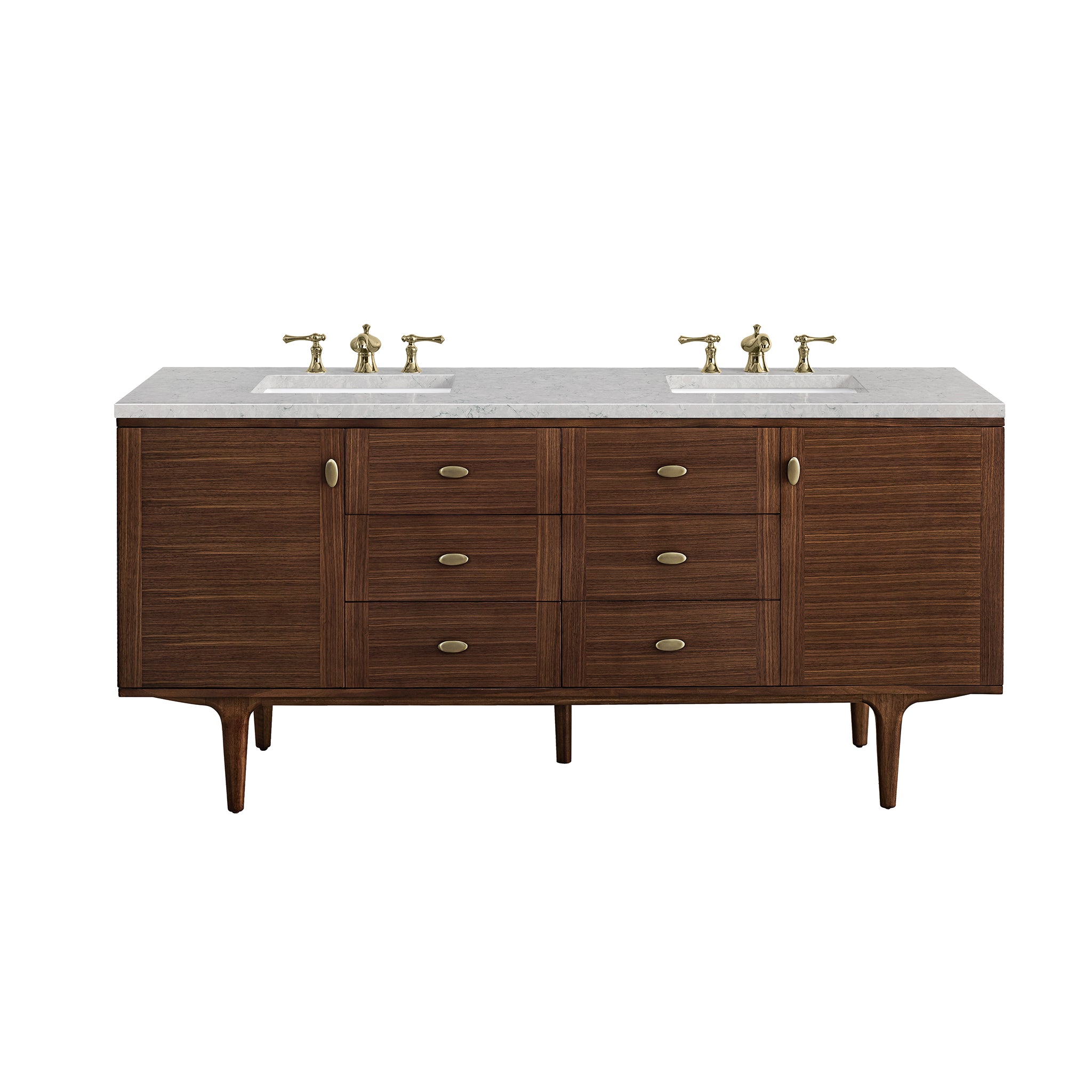 James Martin Vanities Amberly 72" Double Vanity - Mid-Century Walnut