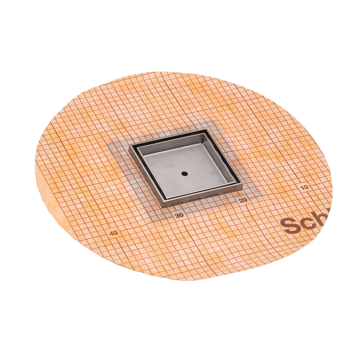 Infinity Drain 5 x 5 Flanged Tile Drain Strainer with Factory Applied Schluter Kerdi Membrane for 3/8" tile with 2 Throat