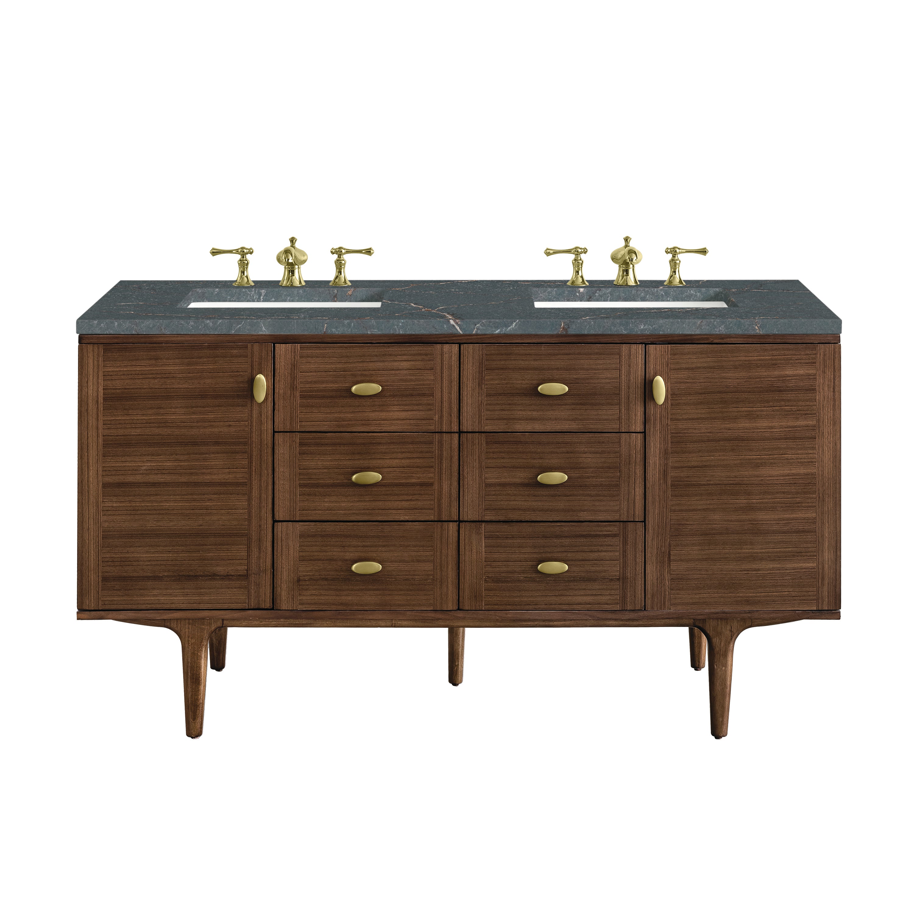 James Martin Amberly 60" Double Vanity Set - Mid-Century Walnut
