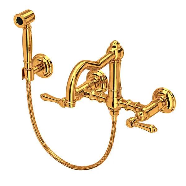 Rohl Acqui Wall Mount Bridge Kitchen Faucet with Sidespray and Column Spout by Rohl
