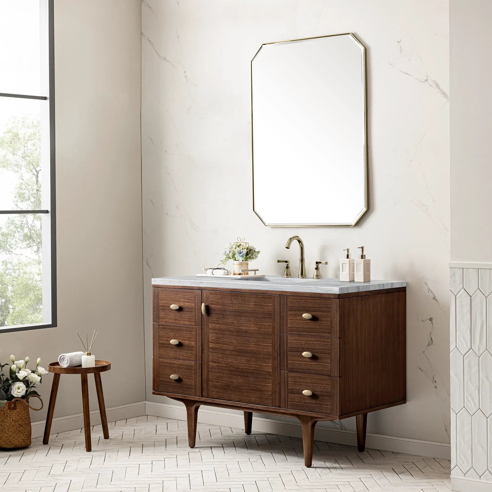 mid-century walnut vanity