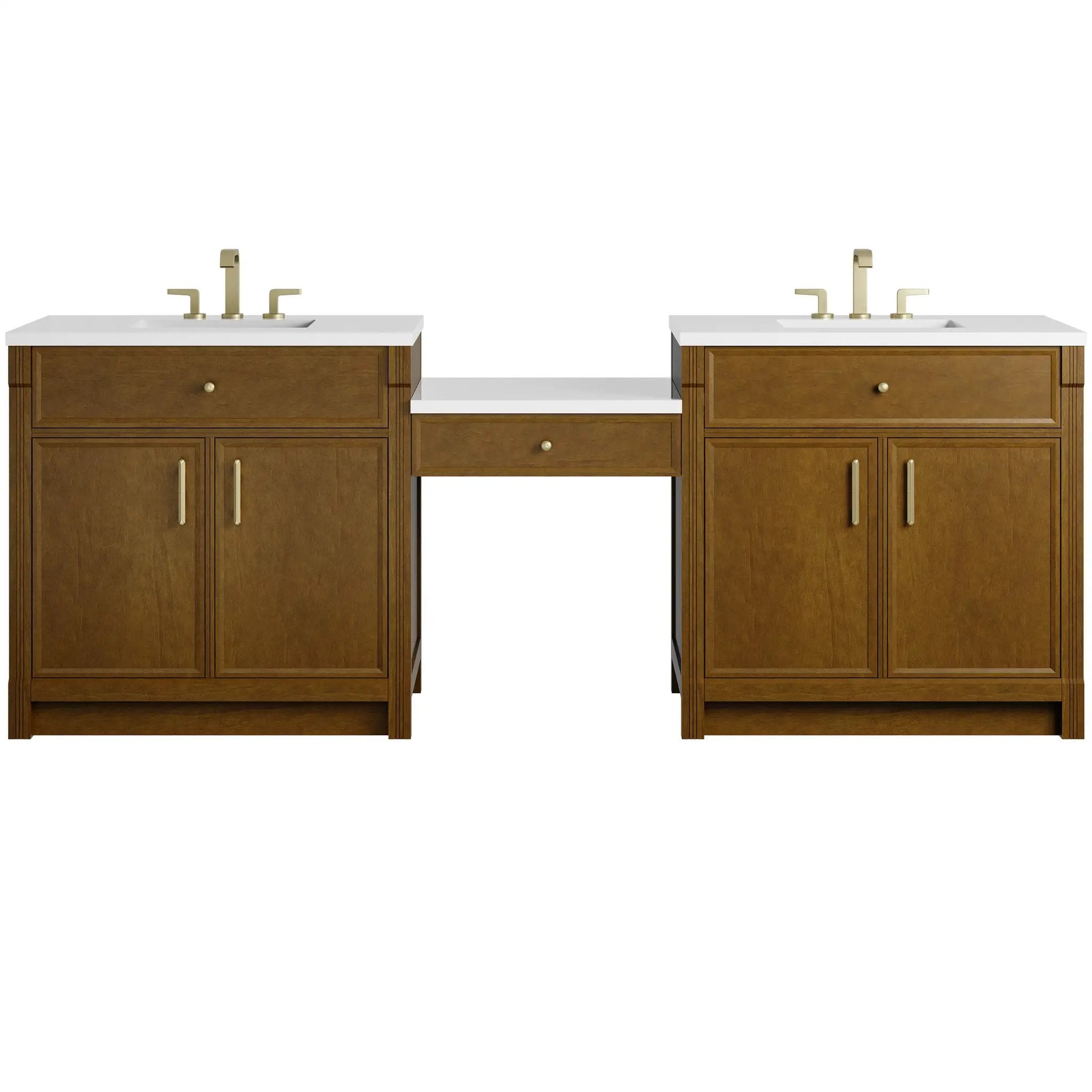 James Martin Bellshire 96" Dual Vanity Set with 24" Make-Up Counter - Honey Oak by James Martin Vanities