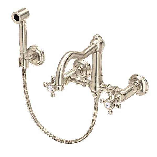 Rohl Acqui Wall Mount Bridge Kitchen Faucet with Sidespray and Column Spout by Rohl