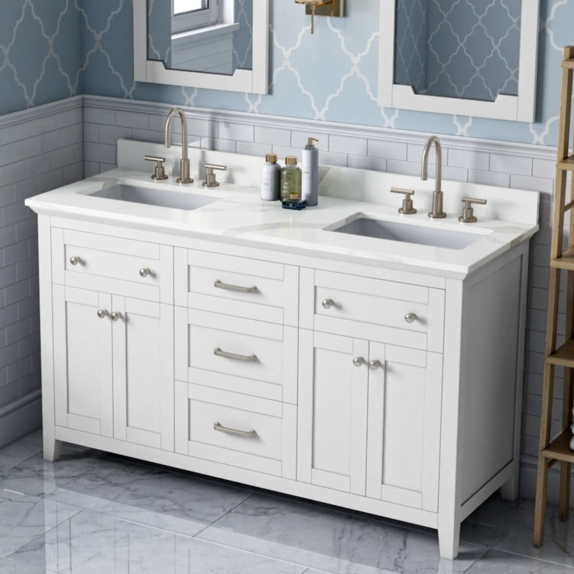 Jeffrey Alexander 60" White Chatham Vanity Set by Jeffrey Alexander