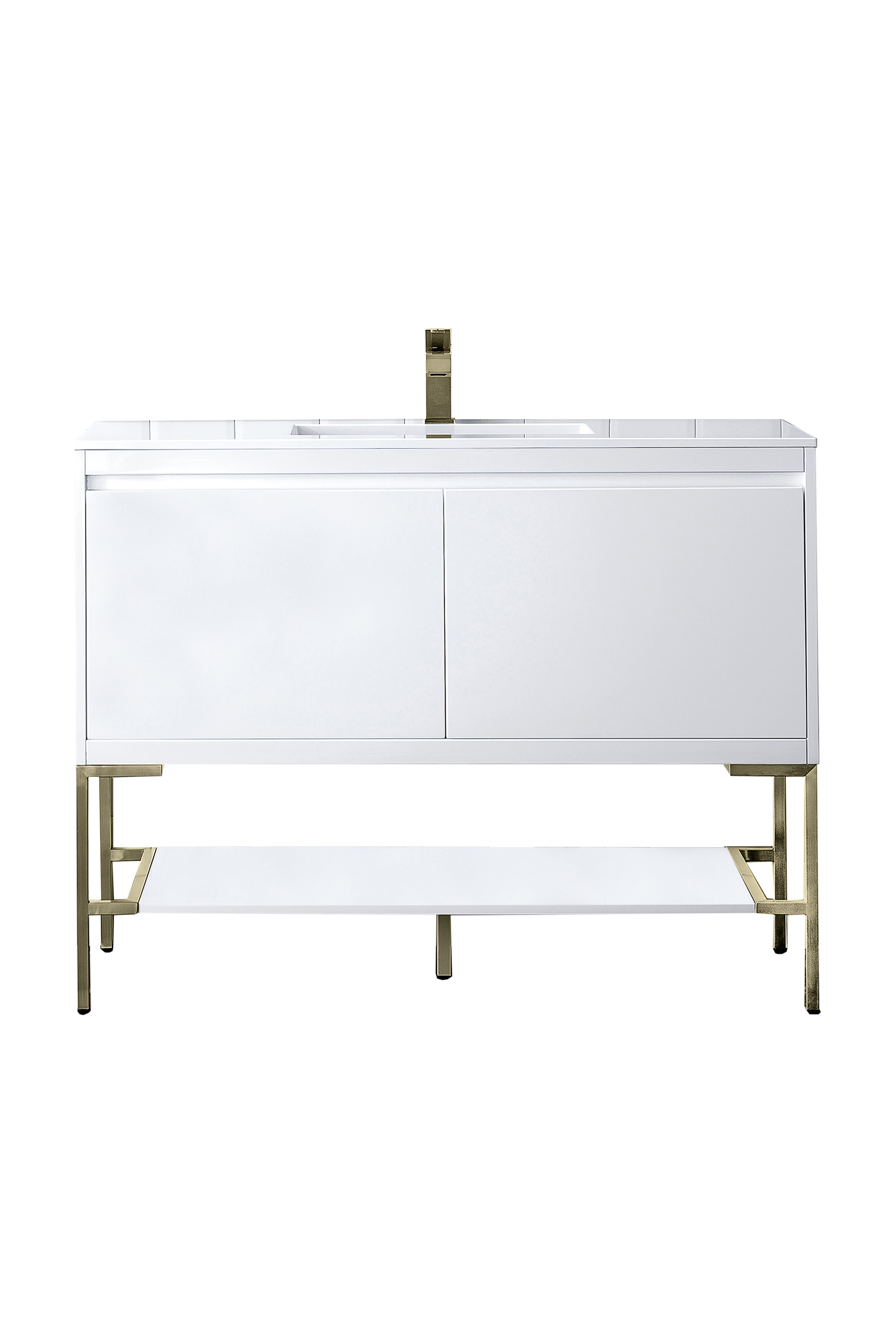 James Martin Vanities Mantova 47.3" Single Vanity - Glossy White - Champagne Brass Base