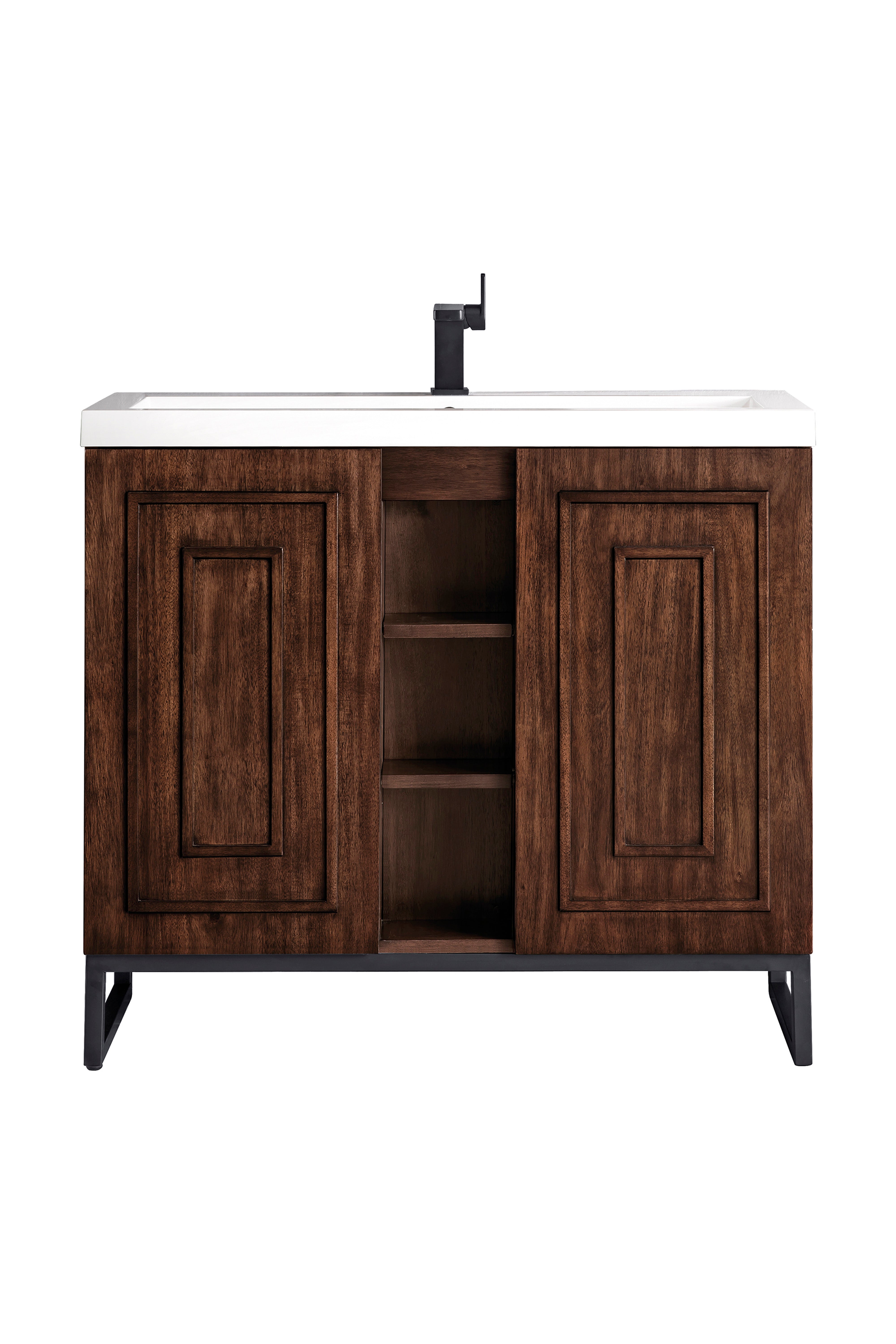 James Martin Alicante 39.5" Single Vanity - Mid-Century Acacia with White Glossy Composite Stone Top by James Martin Vanities