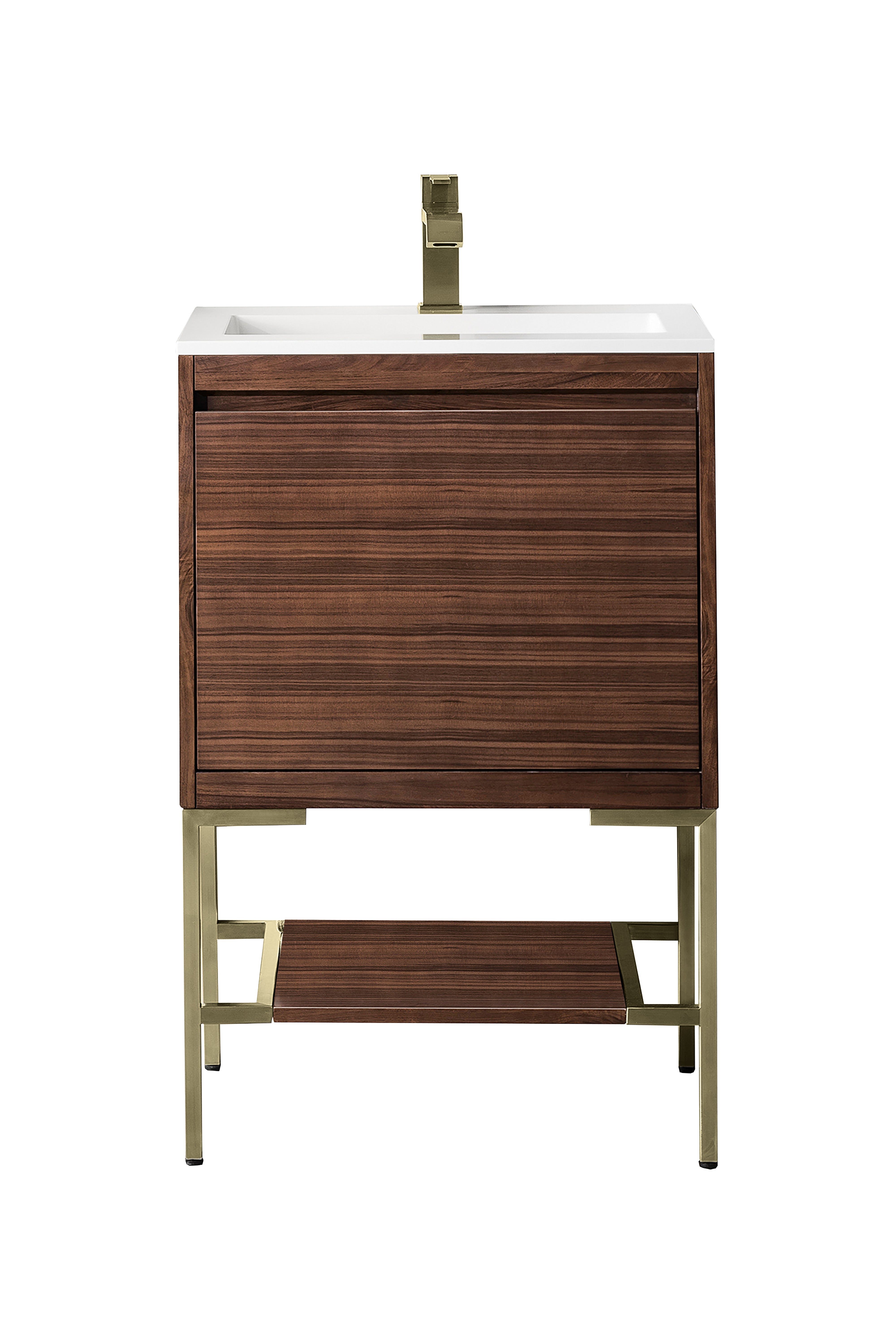 James Martin Vanities Mantova 23.6" Single Vanity - Mid-Century Walnut - Champagne Brass Base