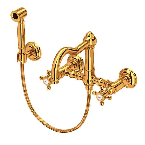 Rohl Acqui Wall Mount Bridge Kitchen Faucet with Sidespray and Column Spout by Rohl