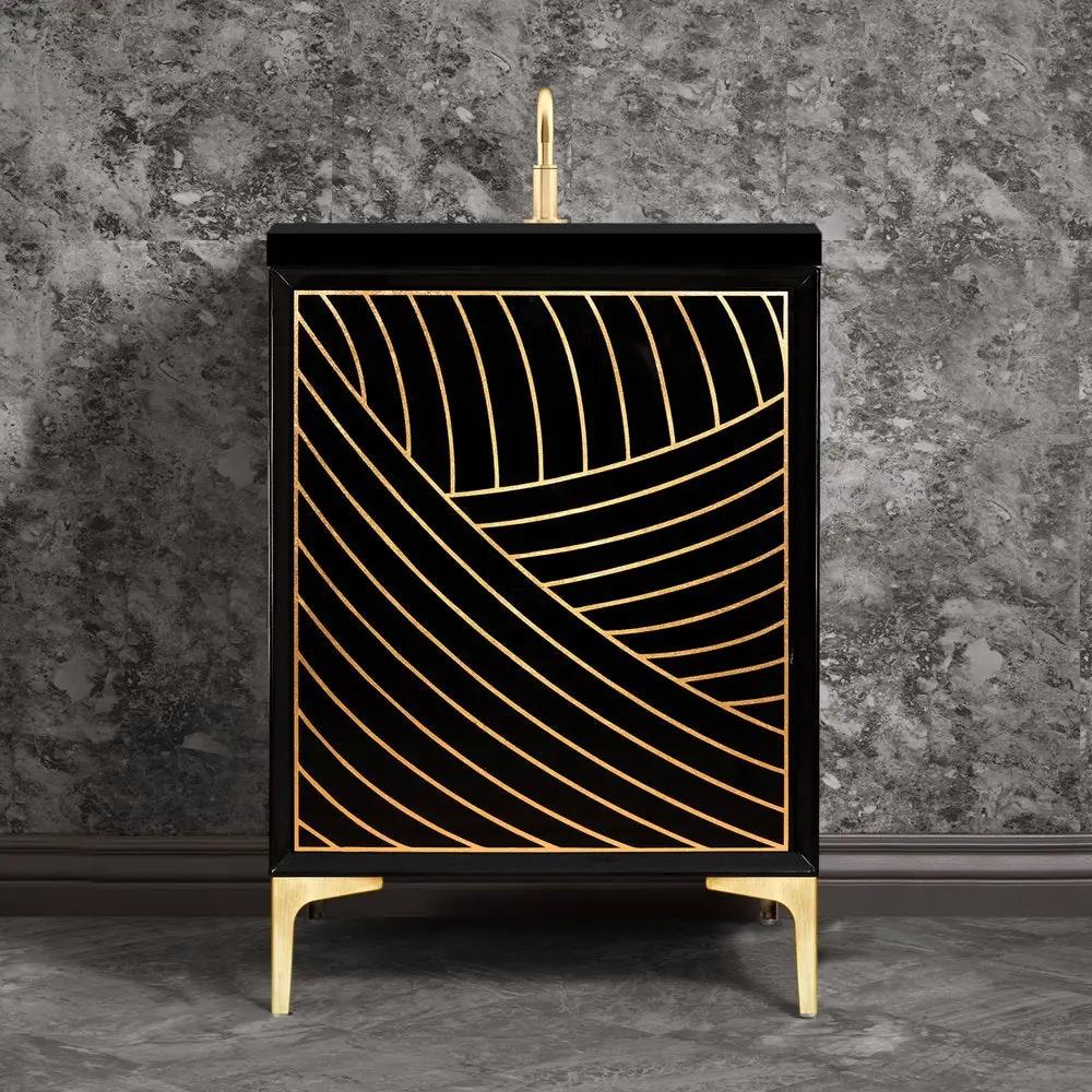 black with satin brass vanity