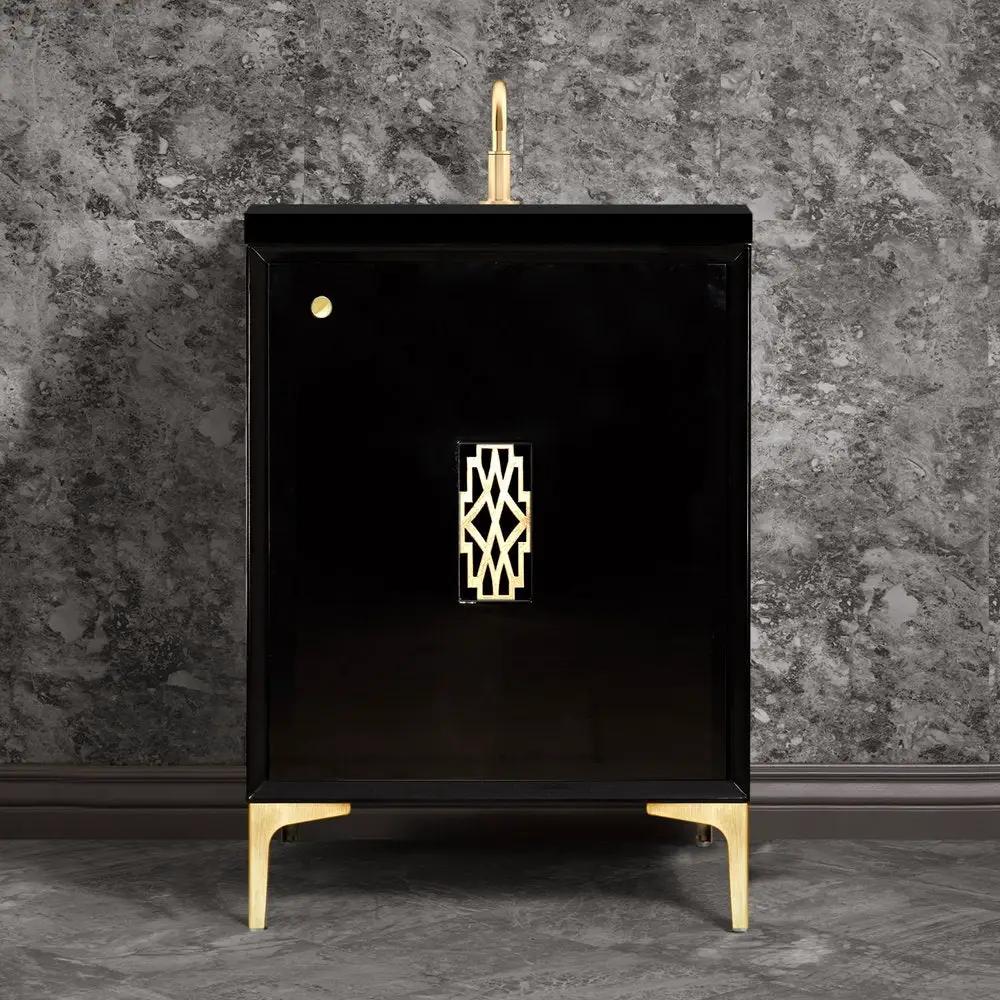 black with satin brass vanity