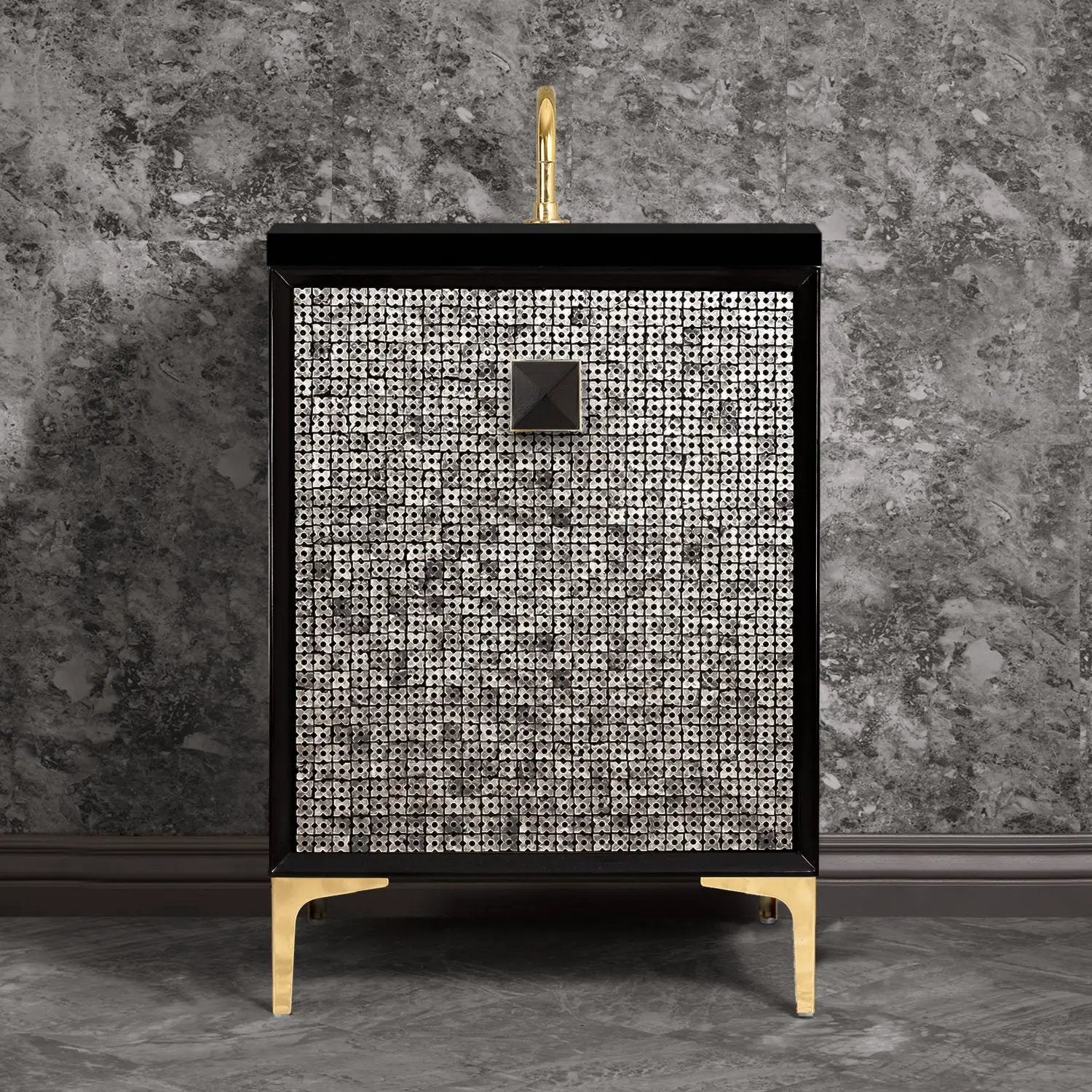 Linkasink Mother of Pearl with 3" Black Artisan Glass Prism Hardware Vanity by Linkasink