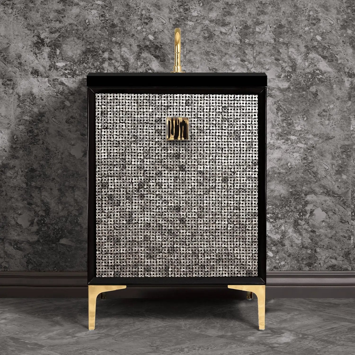 Linkasink Mother of Pearl with 3" Artisan Tiger Glass Prism Hardware Vanity by Linkasink