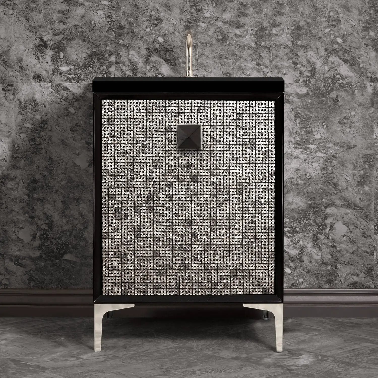 Linkasink Mother of Pearl with 3" Black Artisan Glass Prism Hardware Vanity by Linkasink