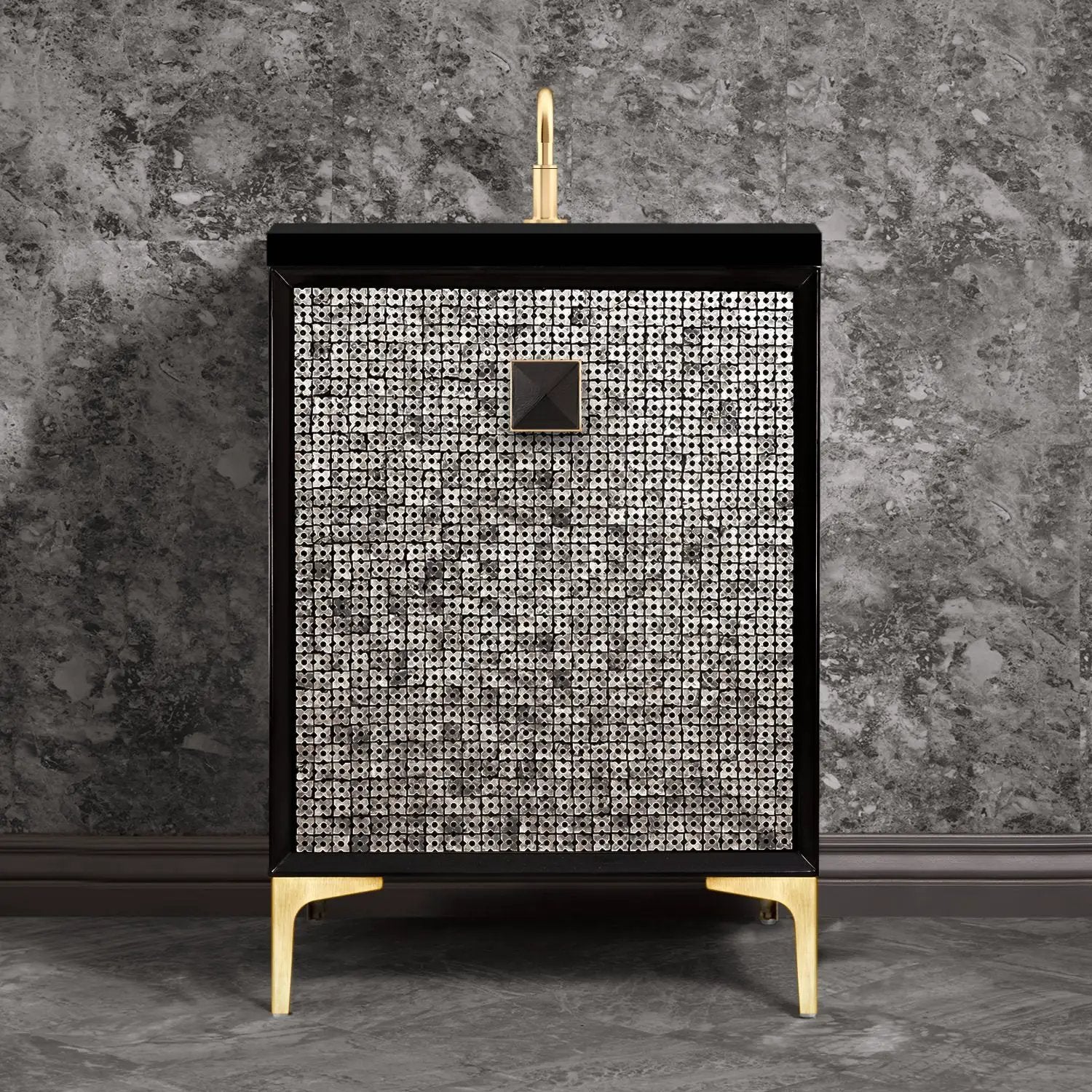 Linkasink Mother of Pearl with 3" Black Artisan Glass Prism Hardware Vanity by Linkasink