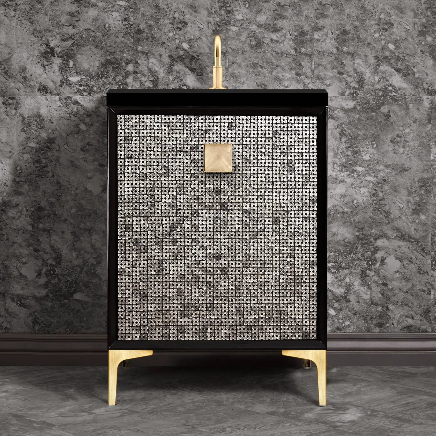 Linkasink Mother of Pearl with 3" Artisan Eglomise Glass Prism Hardware Vanity by Linkasink