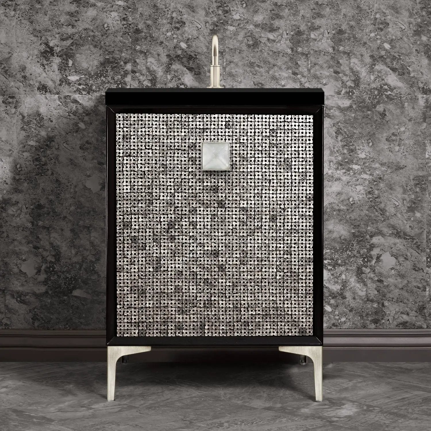Linkasink Mother of Pearl with 3" Artisan Eglomise Glass Prism Hardware Vanity by Linkasink