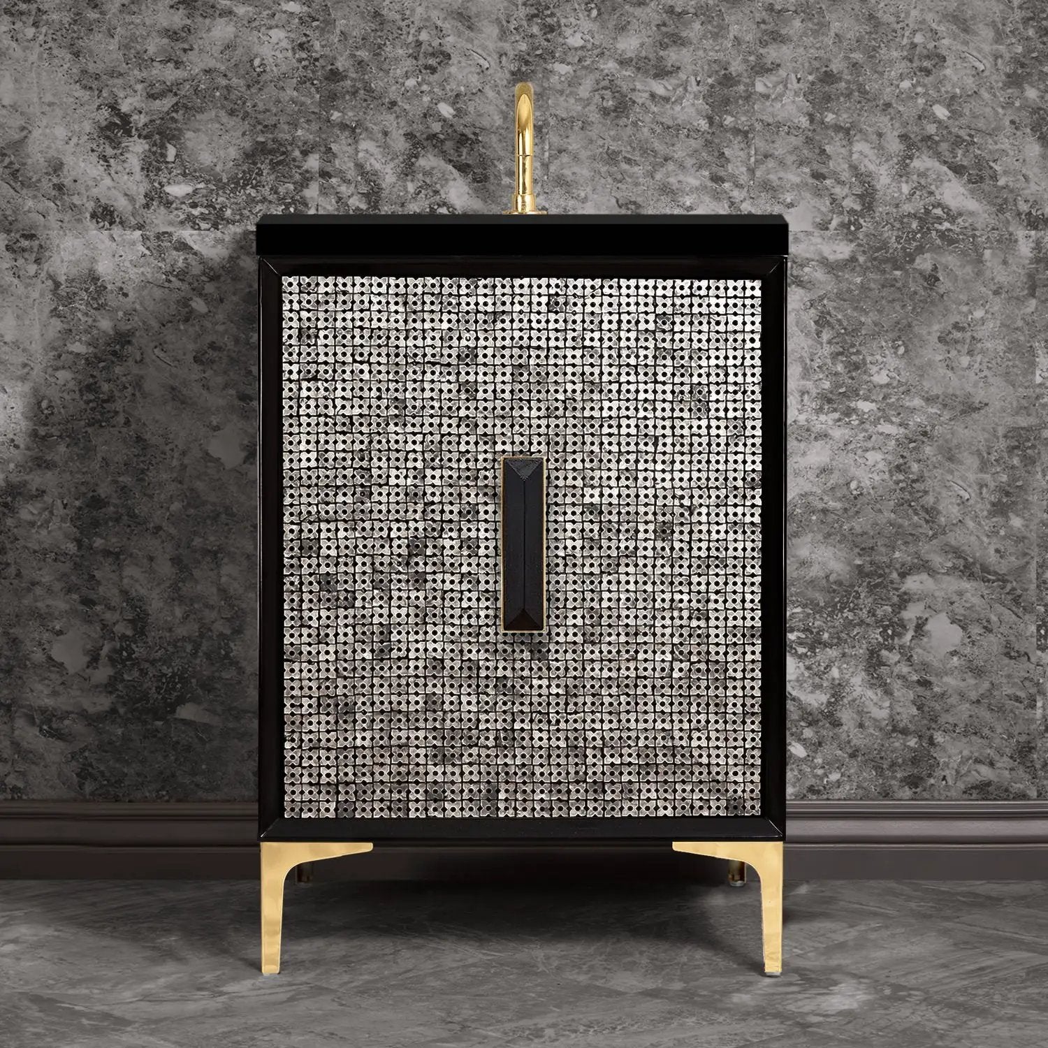 Linkasink Mother of Pearl with 8" Black Artisan Glass Prism Hardware Vanity by Linkasink